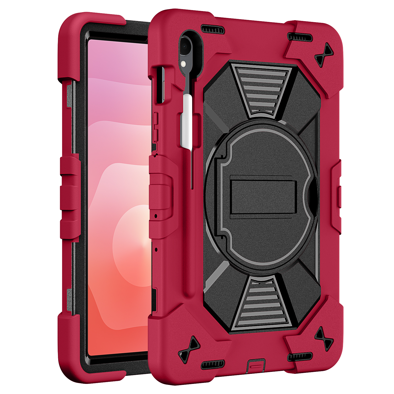 TOZIZO Wine Red Enterprise Case for Samsung Galaxy Tab S9/S9 FE Rugged Multi-Angle Stand Protective Cover