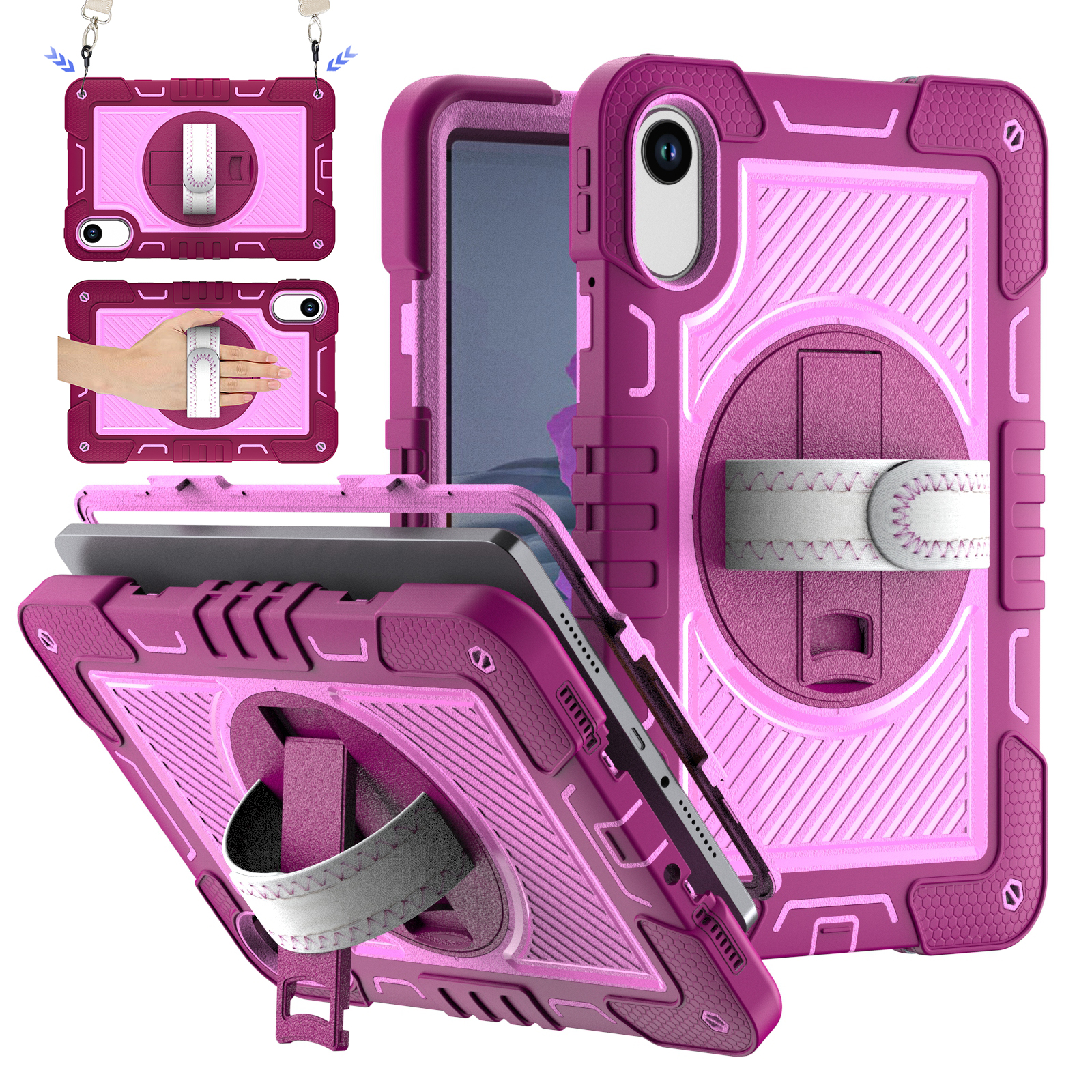 TOZIZO Multi-Angle Kickstand Heavy Duty Tablet Case for Redmi Pad 2 2025 Rugged Shockproof Cover - Rose