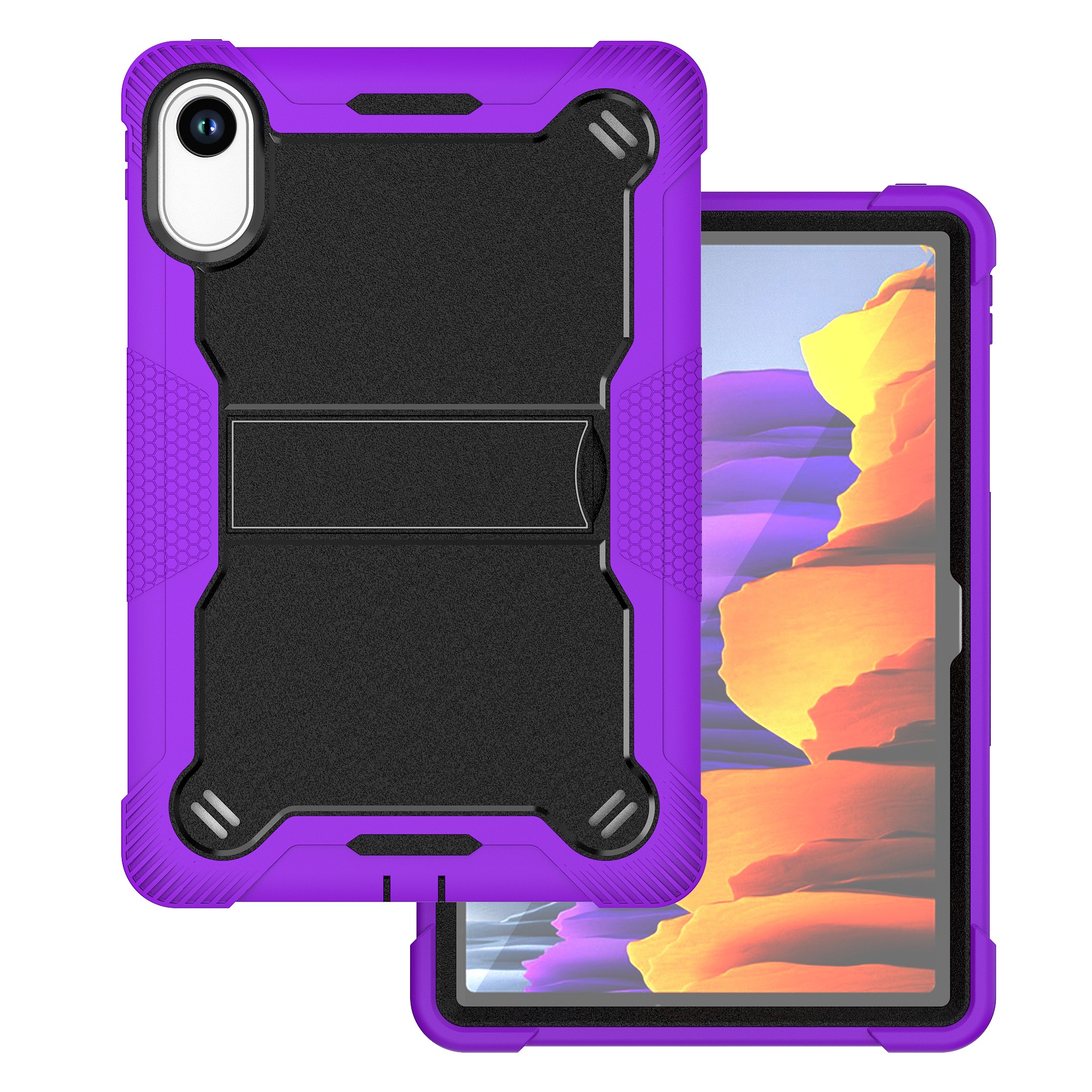 TOZIZO Rugged Purple Shockproof Case for Redmi Pad 2 2025 | 3-Layer Silicone Hybrid Tablet Cover with Kickstand – Ideal for Office, School & Travel