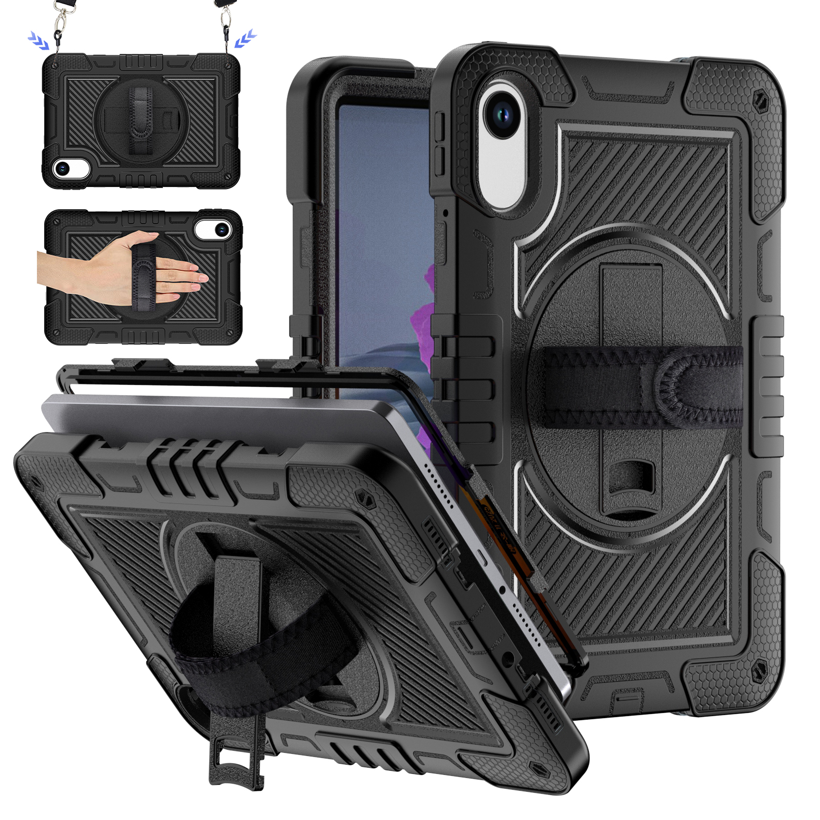 TOZIZO Heavy Duty Rugged Tablet Case for Redmi Pad 2 2025 with 360° Rotating Kickstand Shockproof Cover - Black