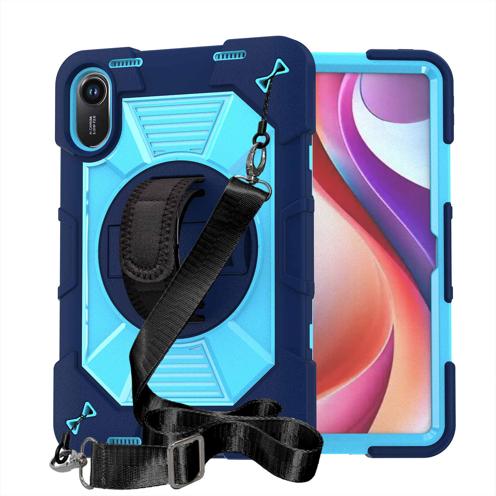 TOZIZO Navy Blue Redmi Pad 2 Rugged Tablet Case with 360 Rotating Kickstand, Hand Holder and Shoulder Strap