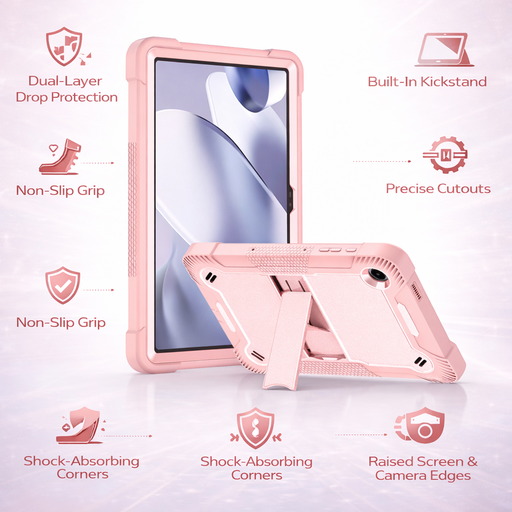 TOZIZO Pink Protective Tablet Case for T-Mobile Revvl Tab 2 5G / T Tab 2 10.1 Inch, Shockproof Silicone Rugged Tablet Cover with Built-in Kickstand