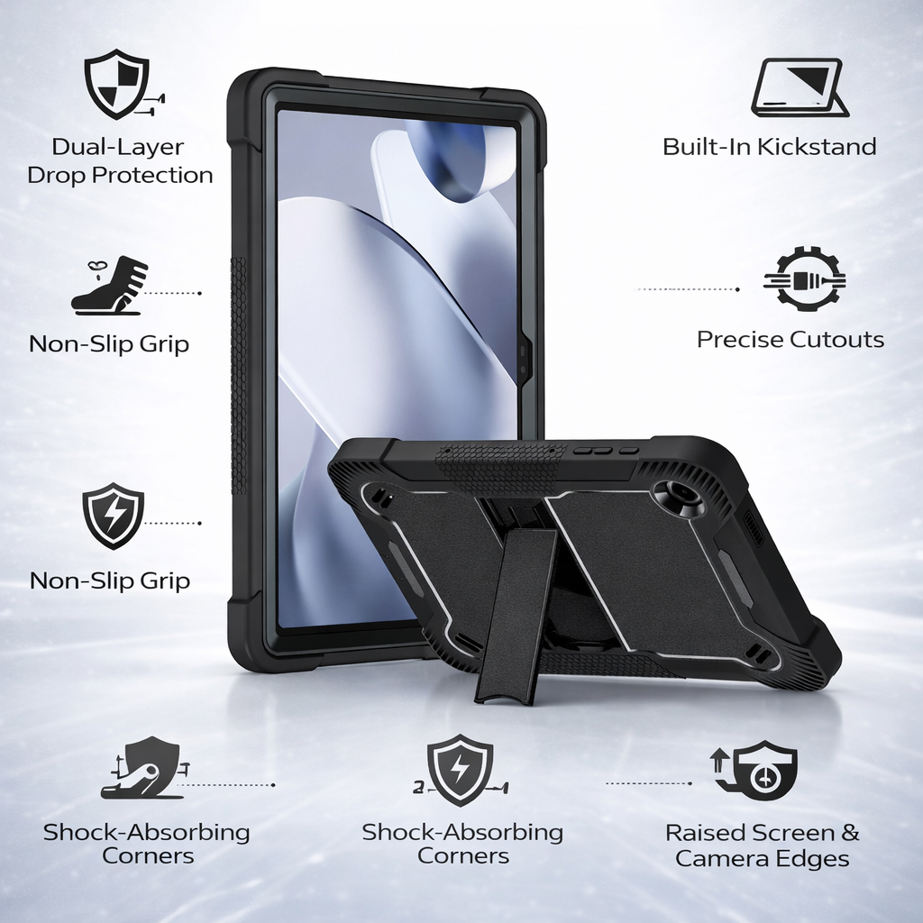 TOZIZO Black Shockproof Pad Tablet Case for T-Mobile Revvl Tab 2 5G / T Tab 2 10.1 Inch, Heavy Duty Full Body Rugged Tablet Cover with Kickstand