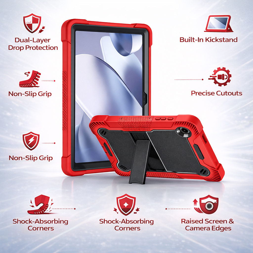 TOZIZO Red + Black Full Body Protective Tablet Case for T-Mobile Revvl Tab 2 5G / T Tab 2 10.1 Inch, Shockproof Silicone Tablet Cover with Stand, Heavy Duty Rugged Tablet  Case