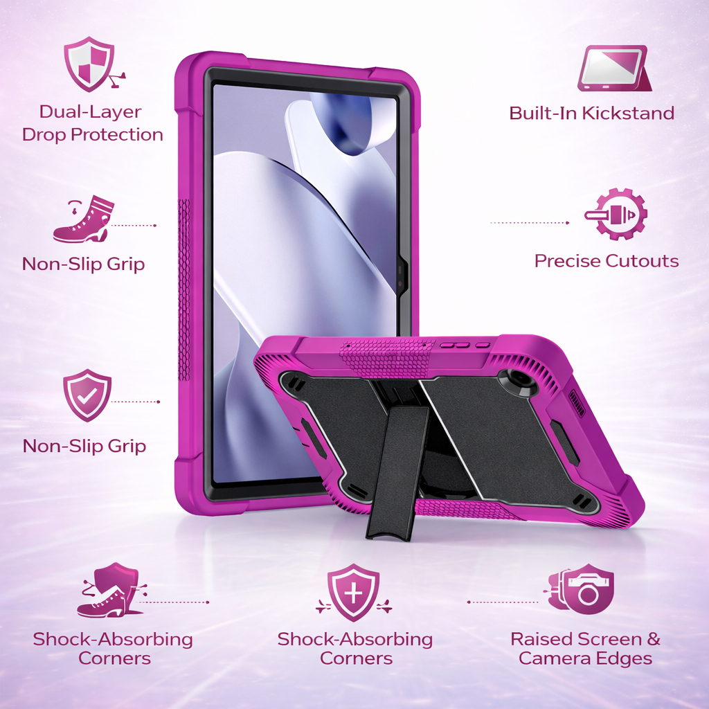TOZIZO Rose Red + Black Silicone Tablet Case for T-Mobile Revvl Tab 2 5G / T Tab 2 10.1 Inch, Shockproof Pad Tablet Case, Full Body Rugged Tablet Cover with Kickstand