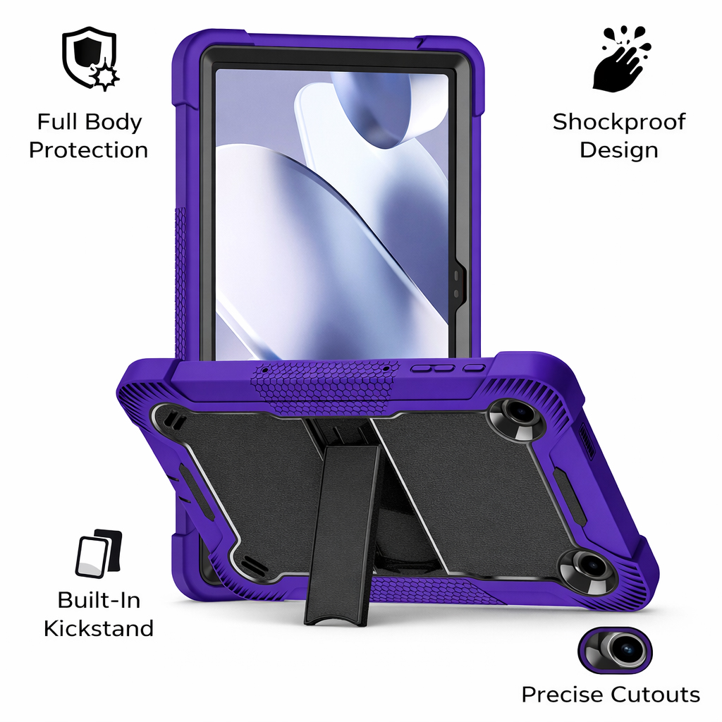 TOZIZO Purple + Black Heavy Duty Tablet Case for T-Mobile Revvl Tab 2 5G / T Tab 2 10.1 Inch, Shockproof Silicone Tablet Cover with Built-in Kickstand
