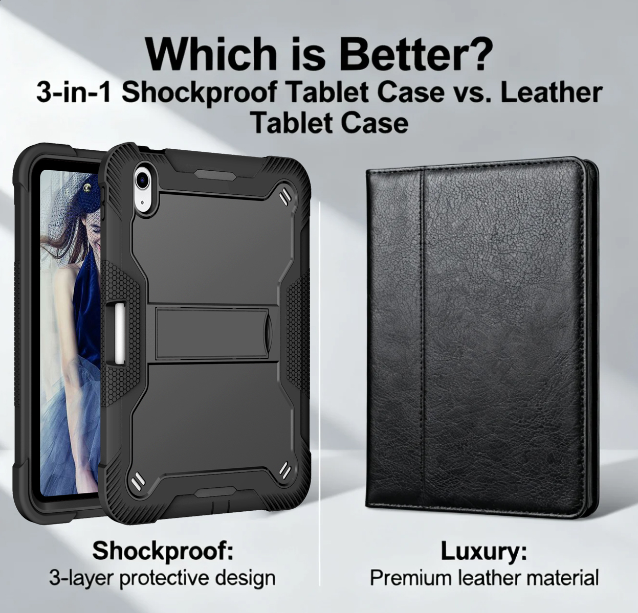 Which is Better? 3-in-1 Shockproof Tablet Case vs. Leather Tablet Case