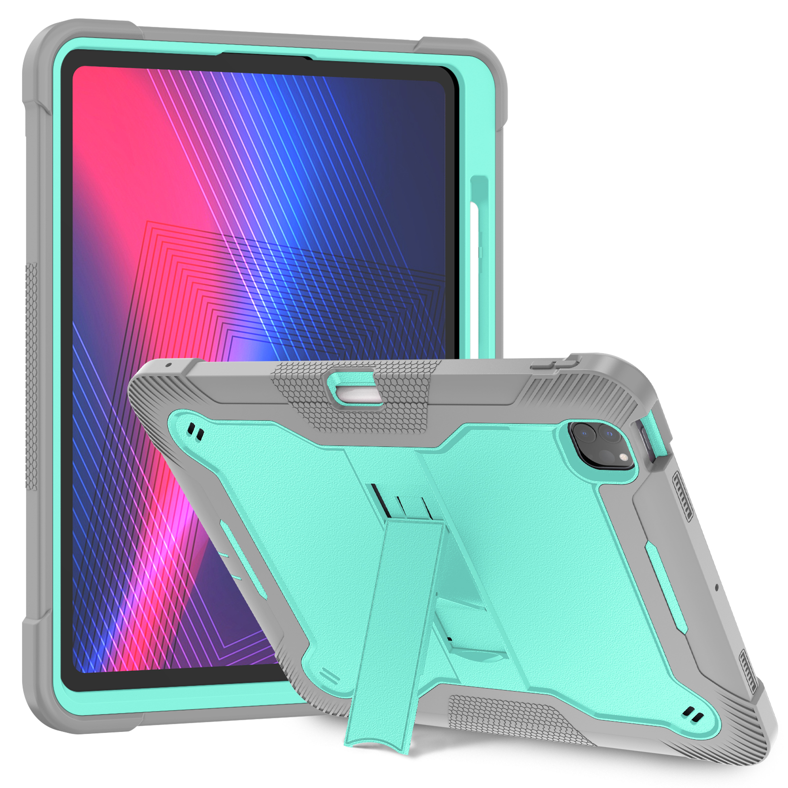 TOZIZO for iPad Pro 13 2024 Rugged Tablet Case with Kickstand Shockproof Full Body Cover (Mint Green + Gray)