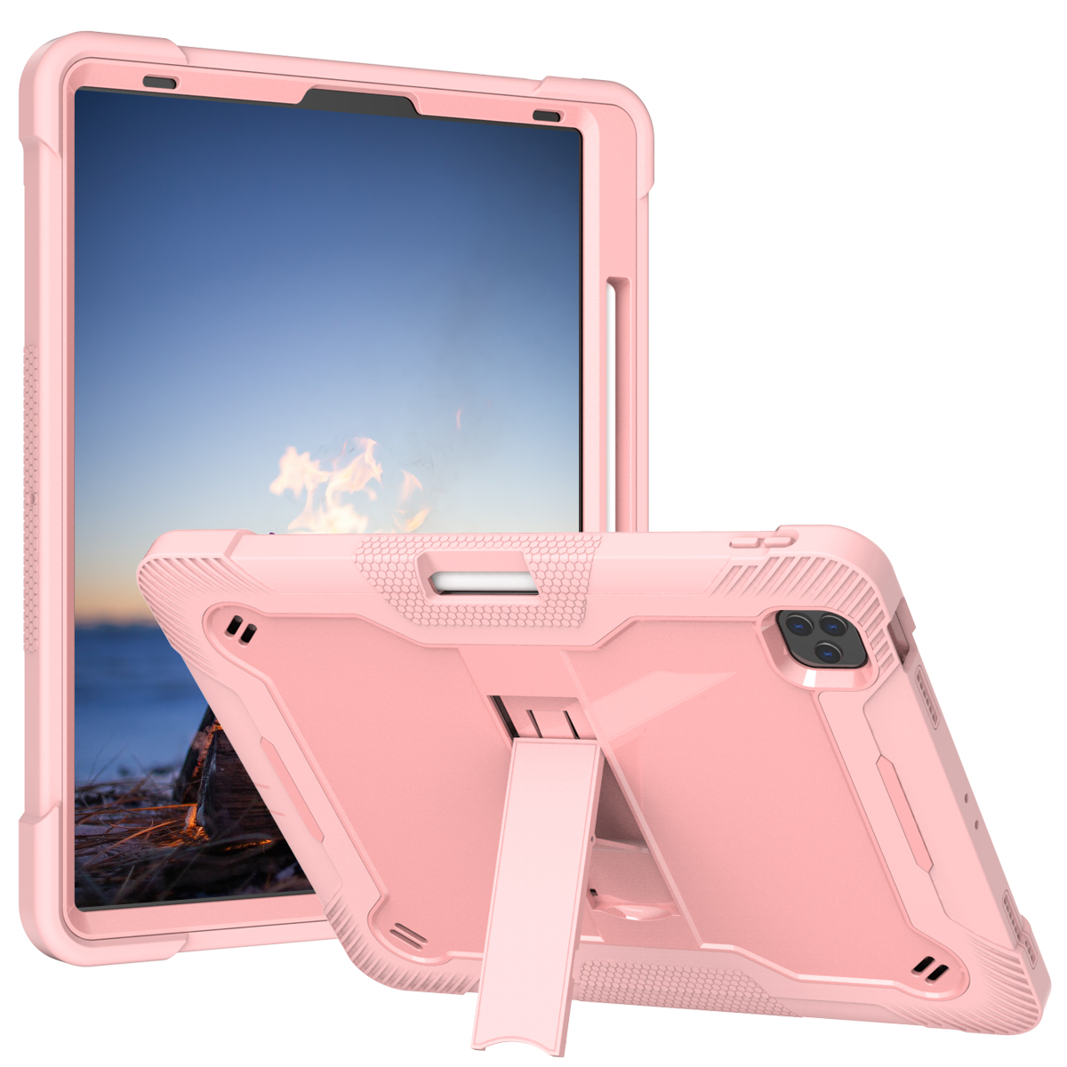 TOZIZO Pink Heavy Duty iPad Pro 12.9 Tablet Case with Kickstand | Shockproof Silicone Rugged Protective Cover