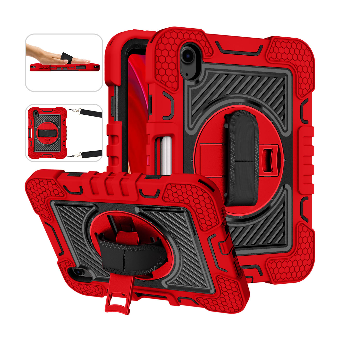 TOZIZO Shockproof Rugged Case for iPad Mini 7 with Kickstand – Red & Black Full-Body Cover