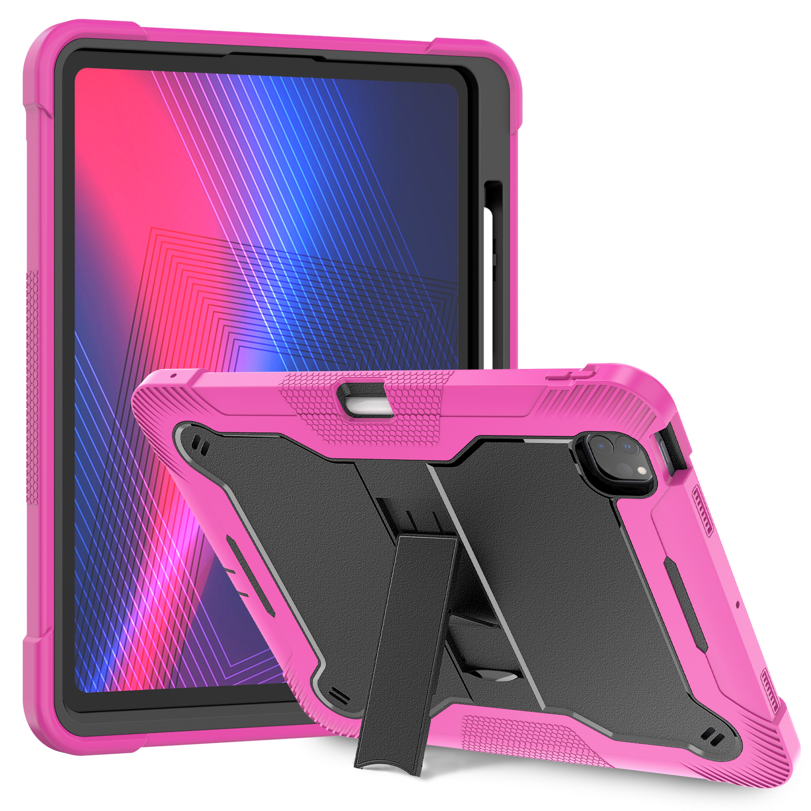 TOZIZO Silicone Rugged iPad Pro 13 Tablet Case 2024 with Kickstand (Rose Red + Black)
