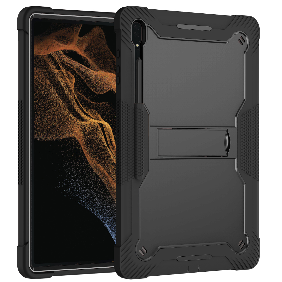 TOZIZO Black Rugged Tablet Case for Samsung Galaxy Tab S9 Ultra 14.6 Inch | Full Body Shockproof Protective Cover
