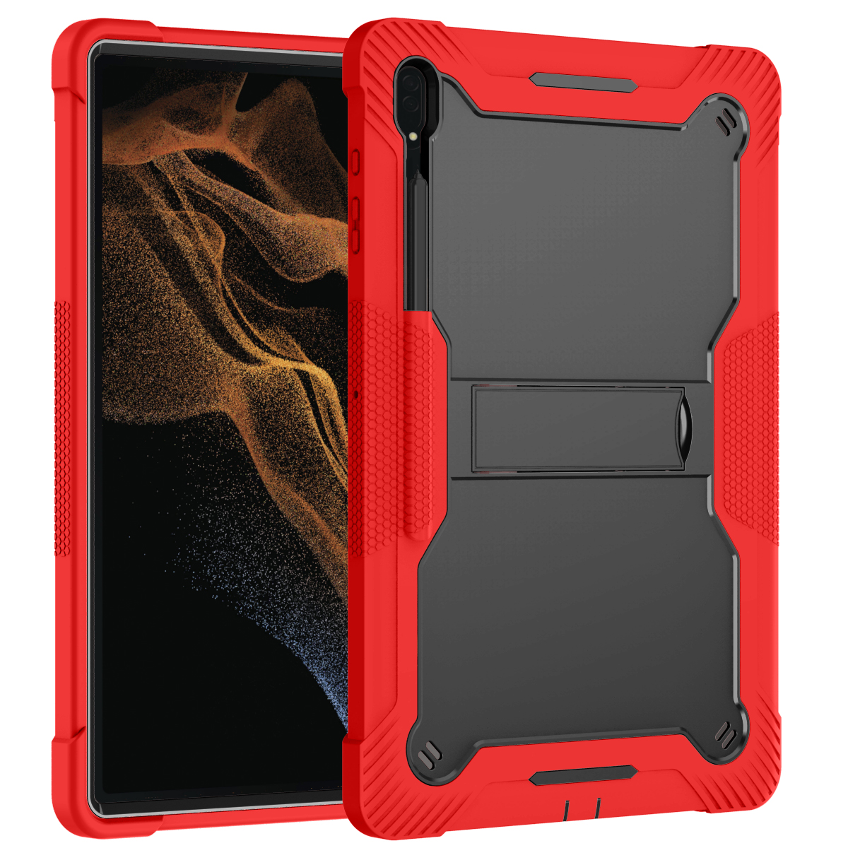 TOZIZO Red + Black Silicone Tablet Case for Samsung Tab S9 Ultra 14.6'' | Heavy Duty Survivor Armor Cover