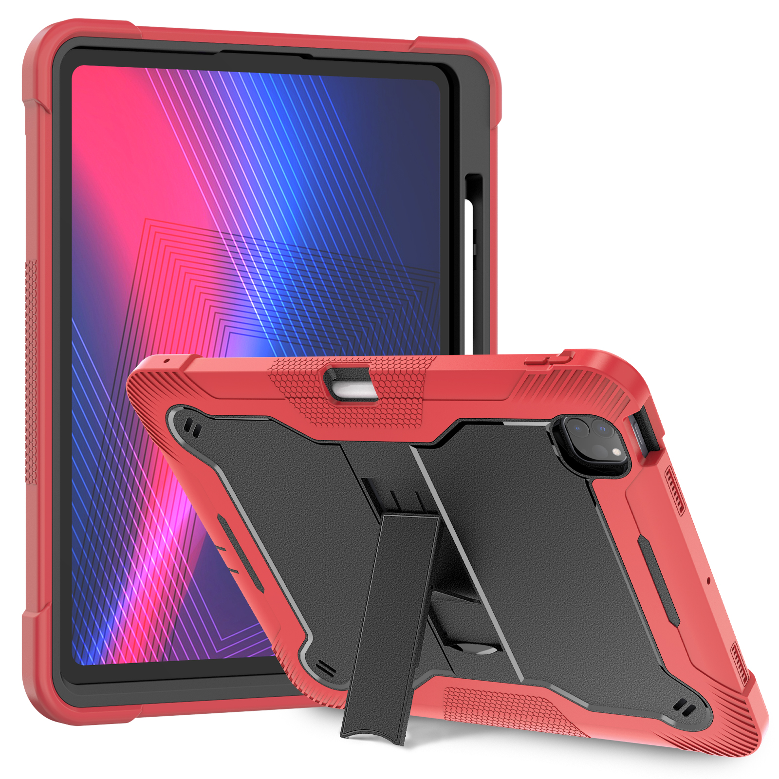 TOZIZO Heavy Duty iPad Pro 13 2024 Shockproof Tablet Case with Stand (Red + Black)