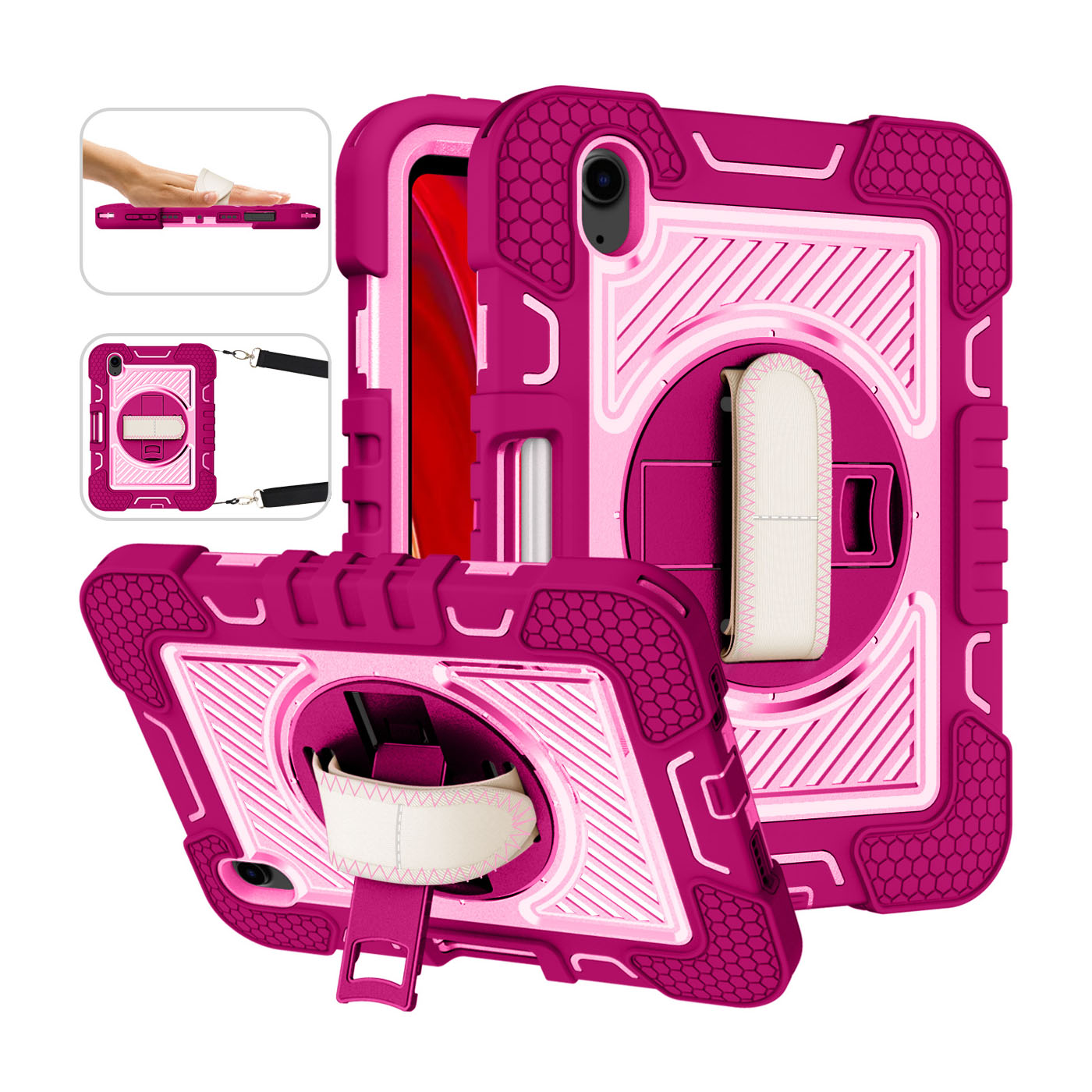 TOZIZO Rose Red & Pink Rugged iPad Mini 7 Case – Kids Shockproof Cover with 360° Kickstand