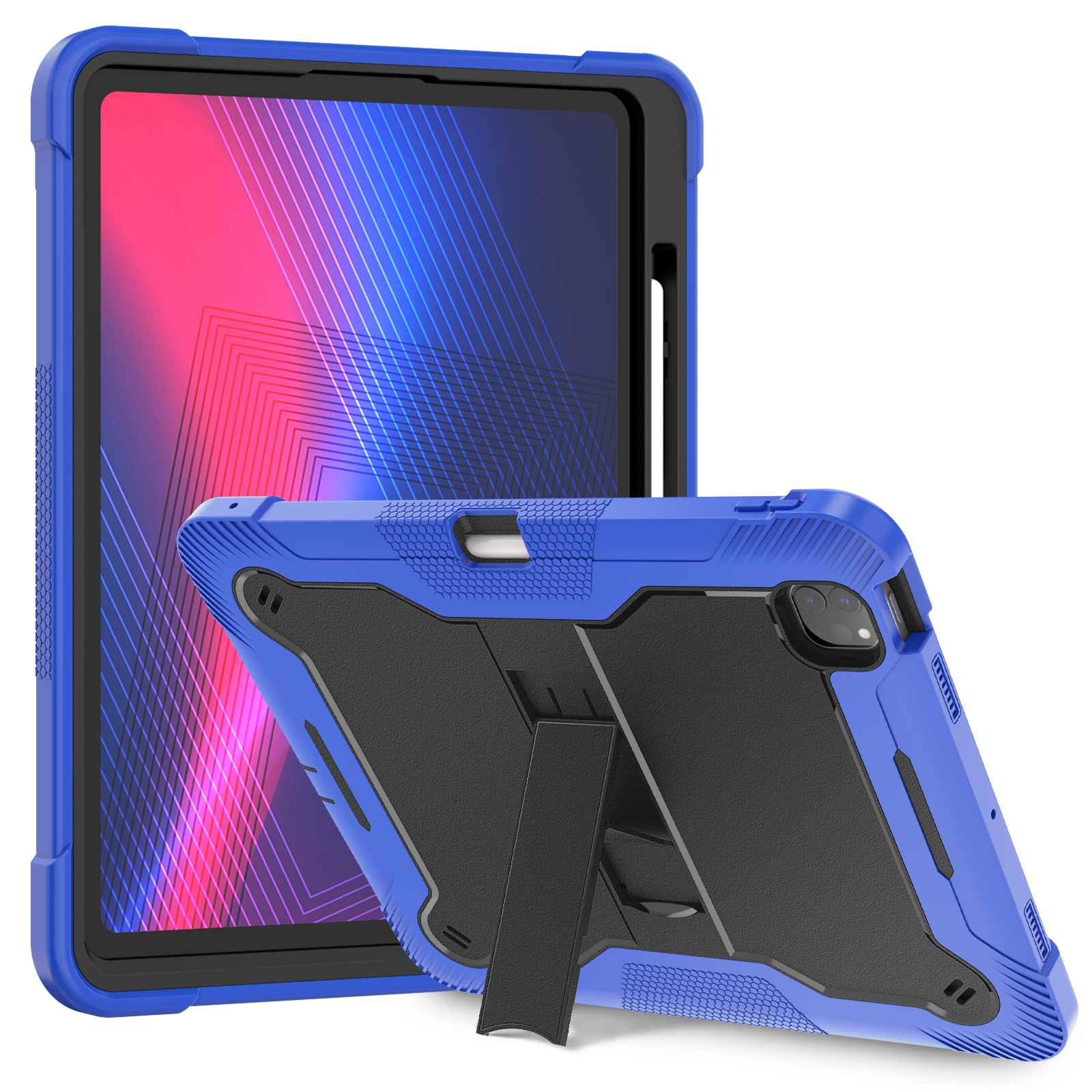 TOZIZO 3 Layer Rugged iPad Pro 13 Case Shockproof Stand Cover (Dark Blue + Black)