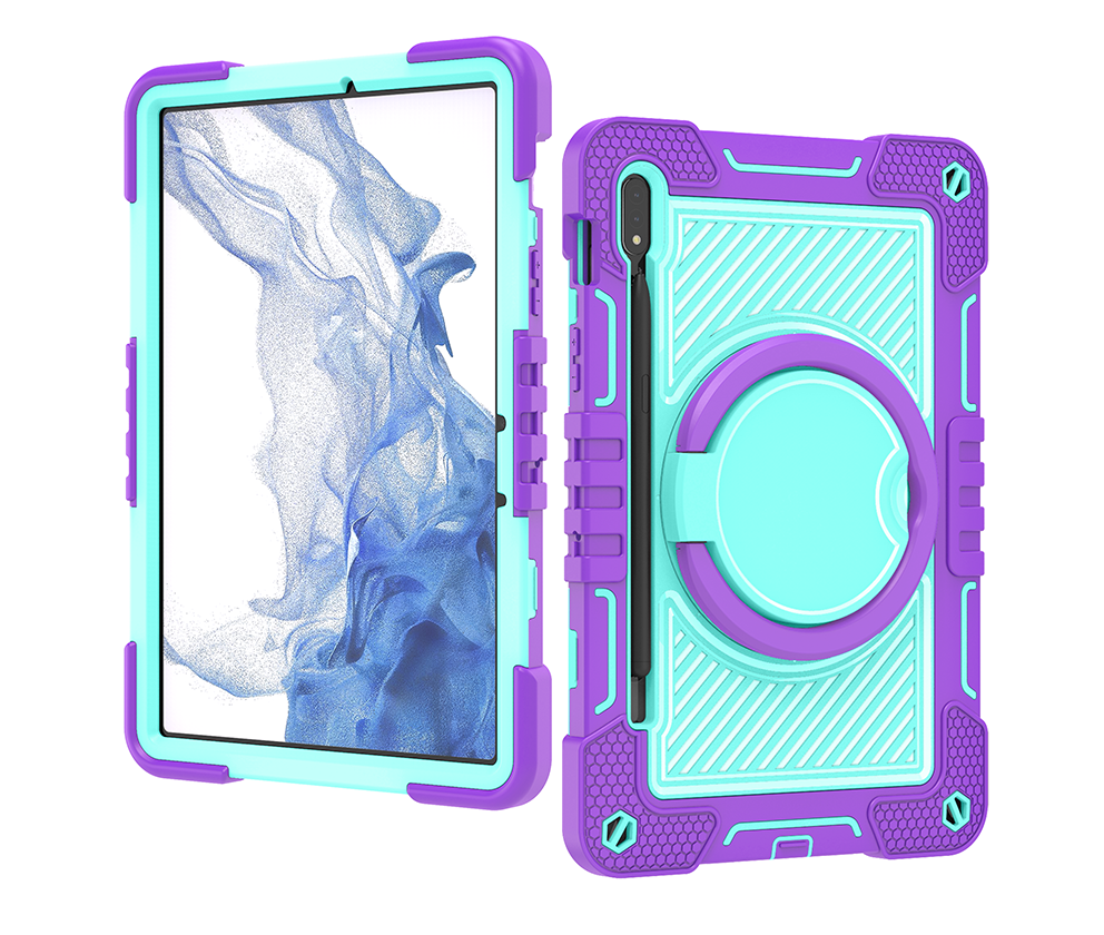 TOZIZO Purple + Mint Green Samsung Tab S7 Tablet Case with 360° Grip Kickstand