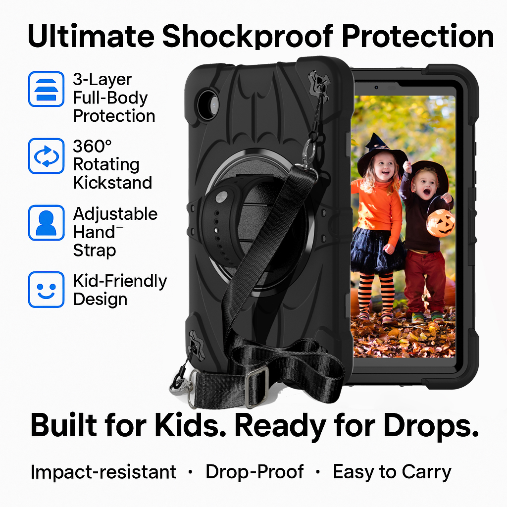TOZIZO Black Rugged Kid-Friendly Shockproof Case – Combo Drop-Proof 360 Kickstand Cover