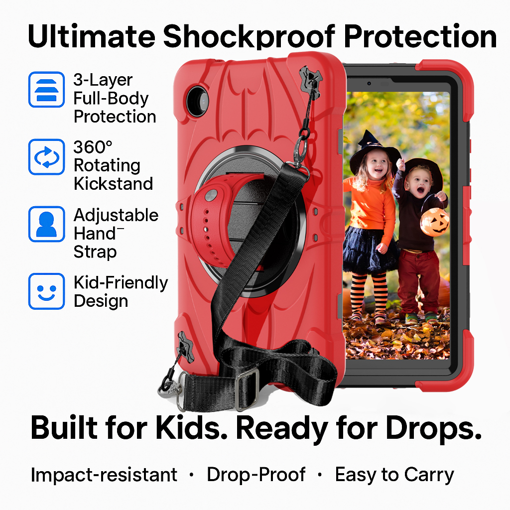 TOZIZO Red Survivor Heavy Duty Combo Tablet Case – Kid-Proof Military Drop Protection for Samsung Galaxy Tab A11