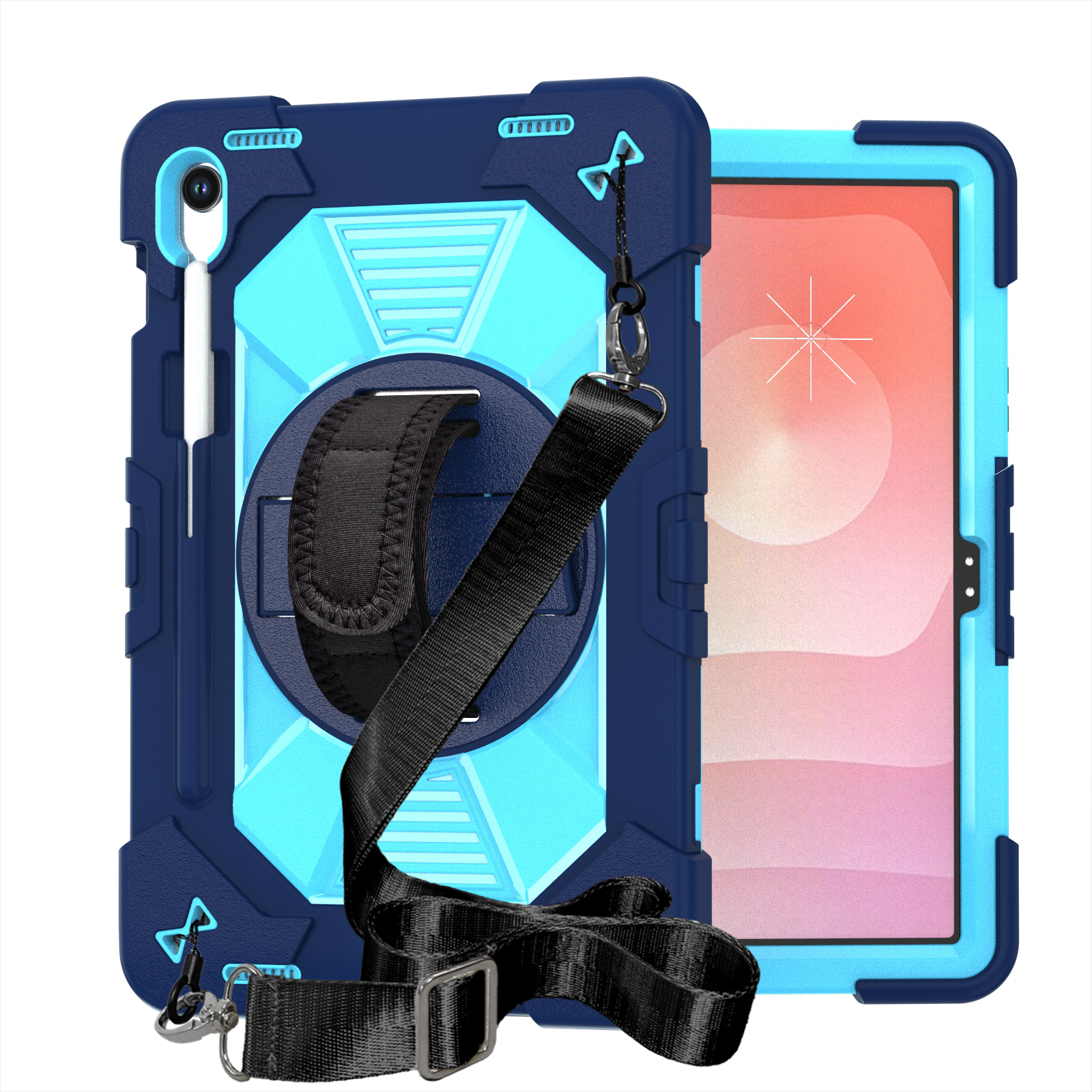 TOZIZO Navy Blue Kids Shockproof Case for Samsung Galaxy Tab S10 Lite/S10 FE/S9 FE/S9 11 Inch with Shoulder Strap & 360 Rotating Stand