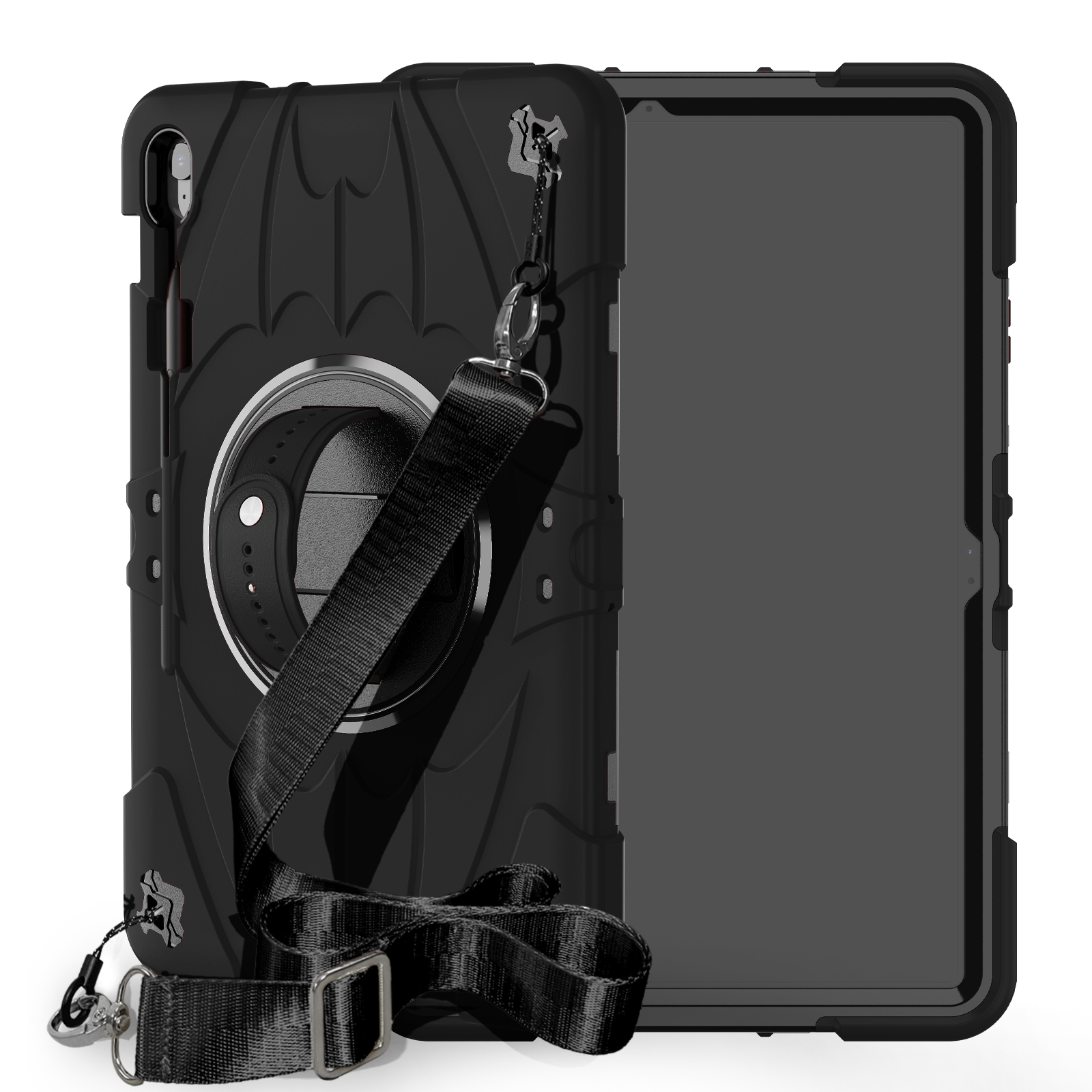 TOZIZO Black Rugged Kid-Proof Combo Tablet Case for Samsung Tab S10 FE Plus – 3-Layer Shockproof with 360° Kickstand & Strap