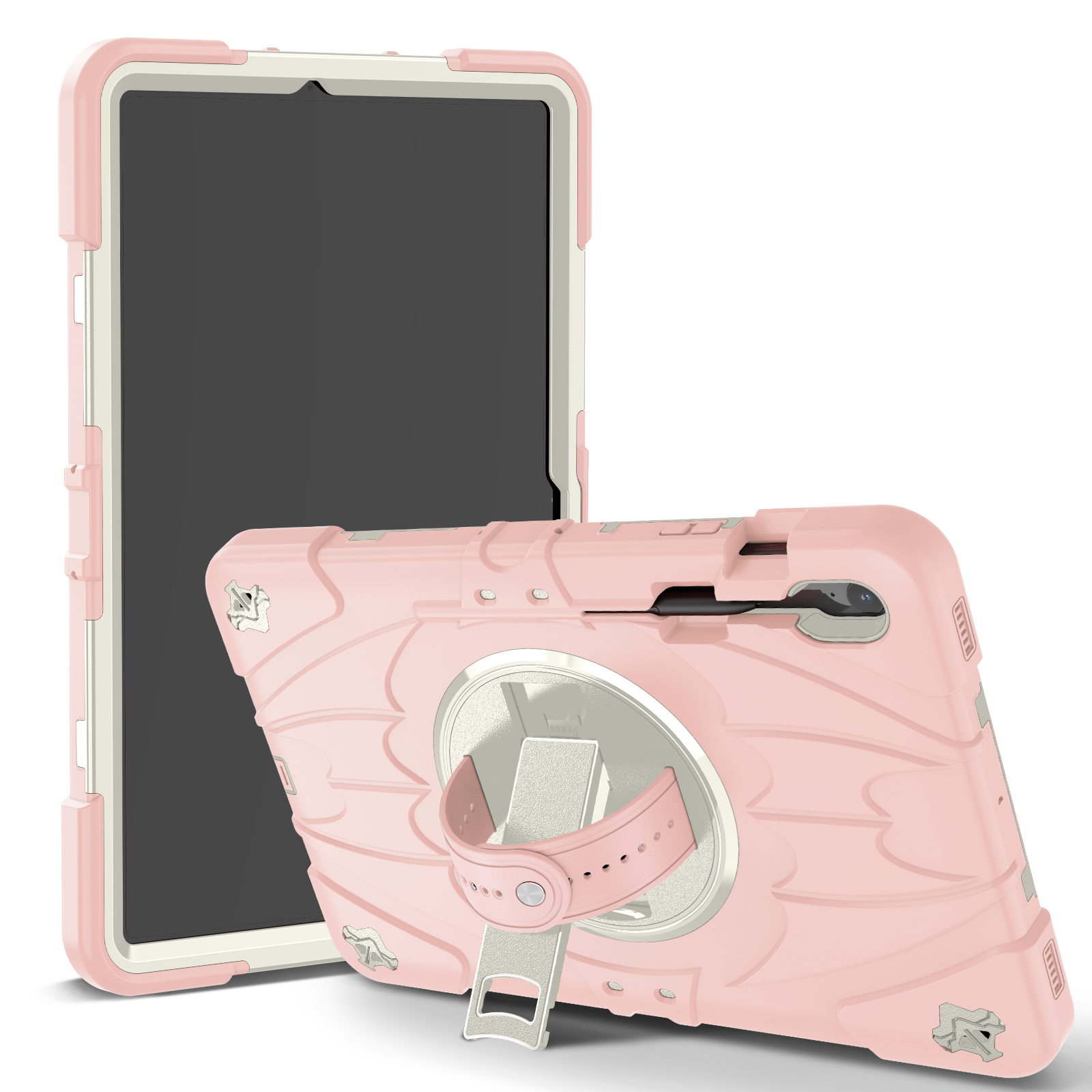 TOZIZO Pink Kid-Friendly Rugged Tablet Case for Samsung Tab S10 FE Plus – 360° Rotating Kickstand, Triple Layer Silicone Hybrid Protection