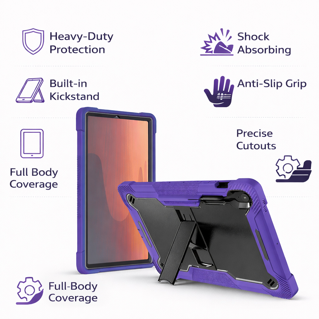 TOZIZO Purple+Black Rugged Shockproof  Tablet Case for Samsung Tab S10FE+ with Kickstand