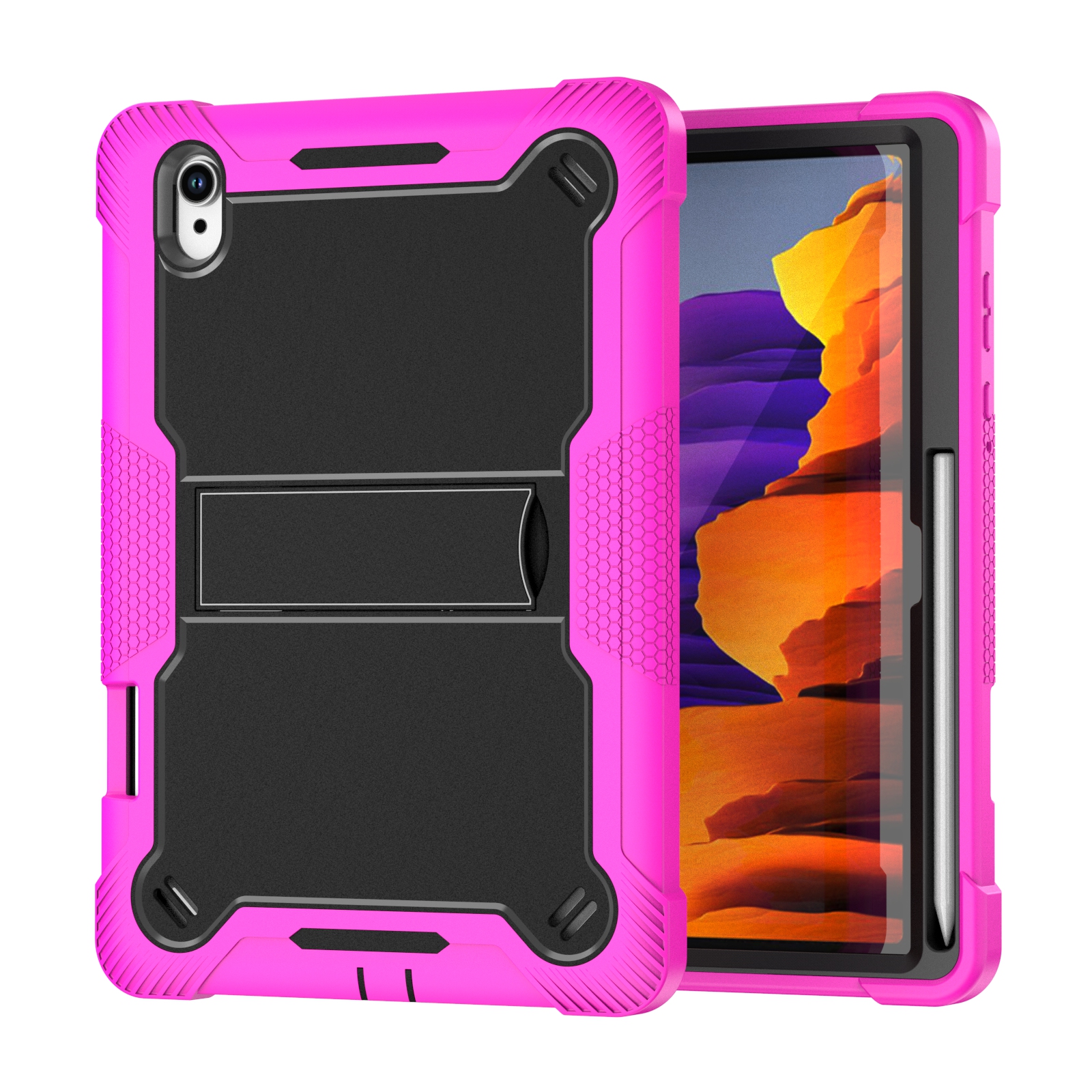 TOZIZO Kid-Friendly Rugged Shockproof Silicone Samsung Tab S11 Tablet Case with Kickstand - Pink Black