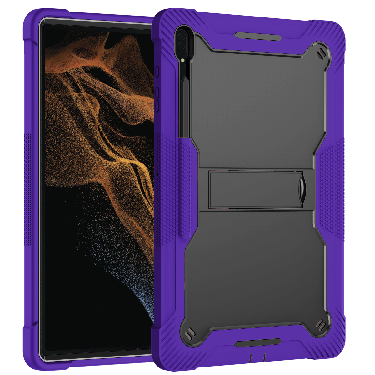 TOZIZO Purple Survivor-Grade Case for Galaxy Tab S8/S9/S10/S11 Ultra – 3-Layer Drop Defense Tablet Case with Stand