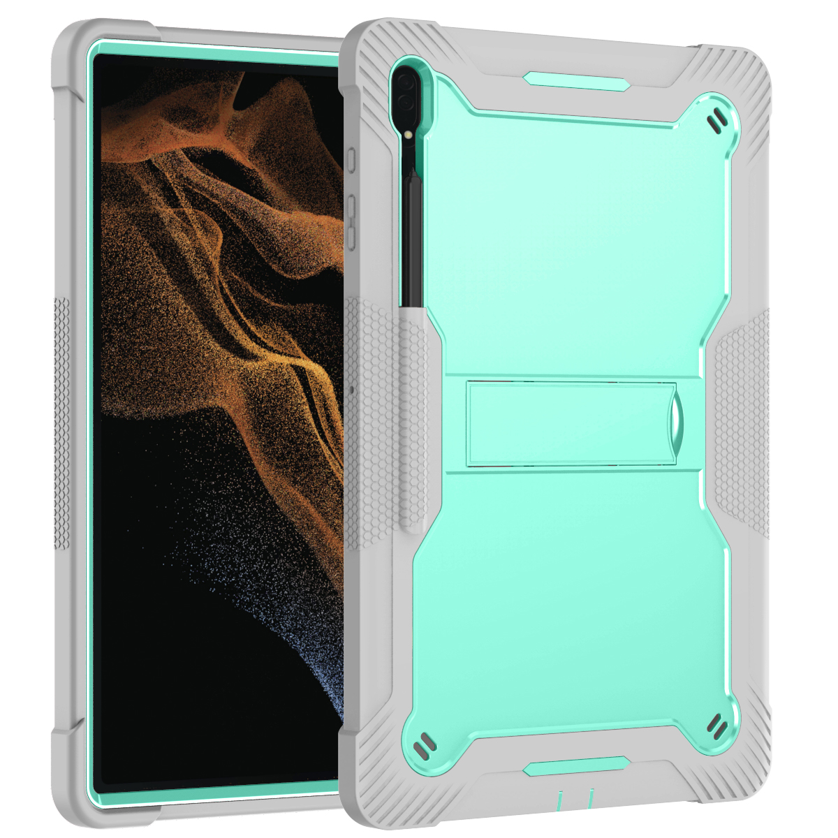 TOZIZO Samsung Tab S8 Ultra/S9 Ultra/S10/S11 Ultra Full-Body Kickstand Armor Case – Triple-Layer Shockproof Tablet Shell