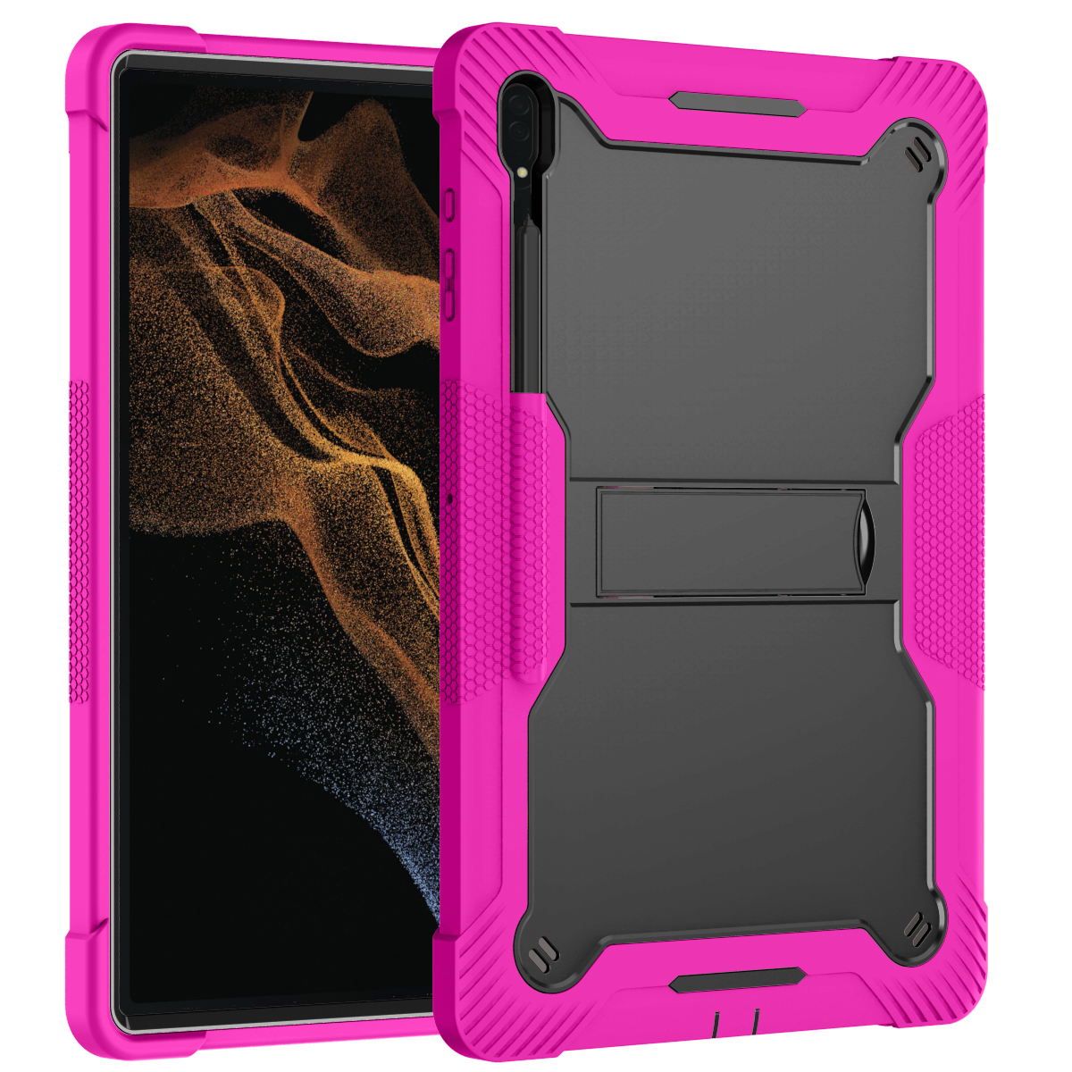TOZIZO Hot Pink Triple-Layer Defender Case for Samsung Galaxy Tab S8/S9/S10/S11 Ultra with Stand