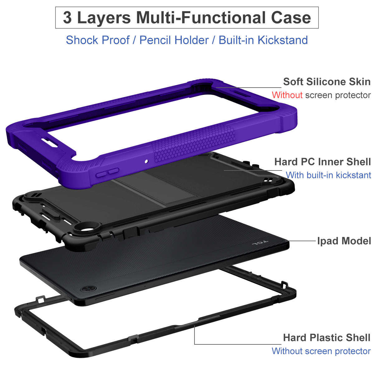 TOZIZO Purple Shockproof Rugged Combo Case for Tab 10 5G - School-Ready Drop Protection Tablet Cover