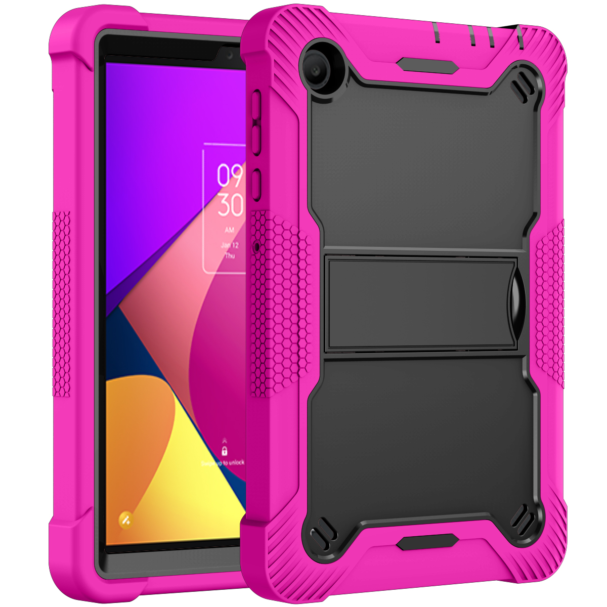 TOZIZO Kid-Friendly Shockproof Silicone PC Combo Tablet Case for TCL Tab 8 Le- Magenta Black