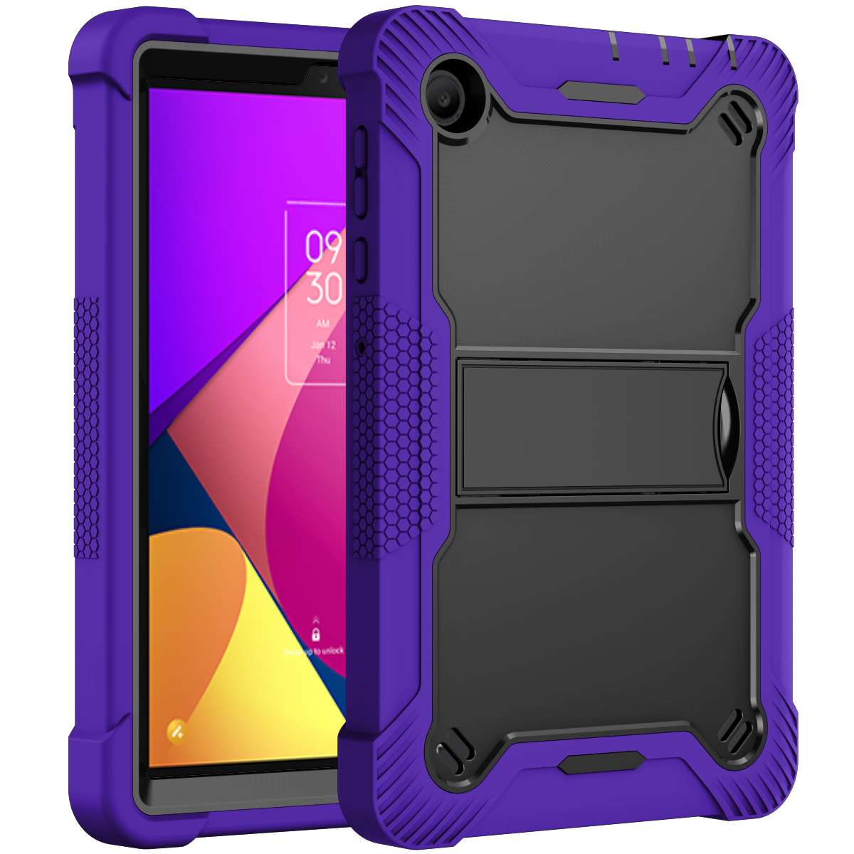 TOZIZO Triple Layer Shockproof Tablet Case for TCL Tab 8 - Purple Kid-Proof Hybrid Tablet Armor
