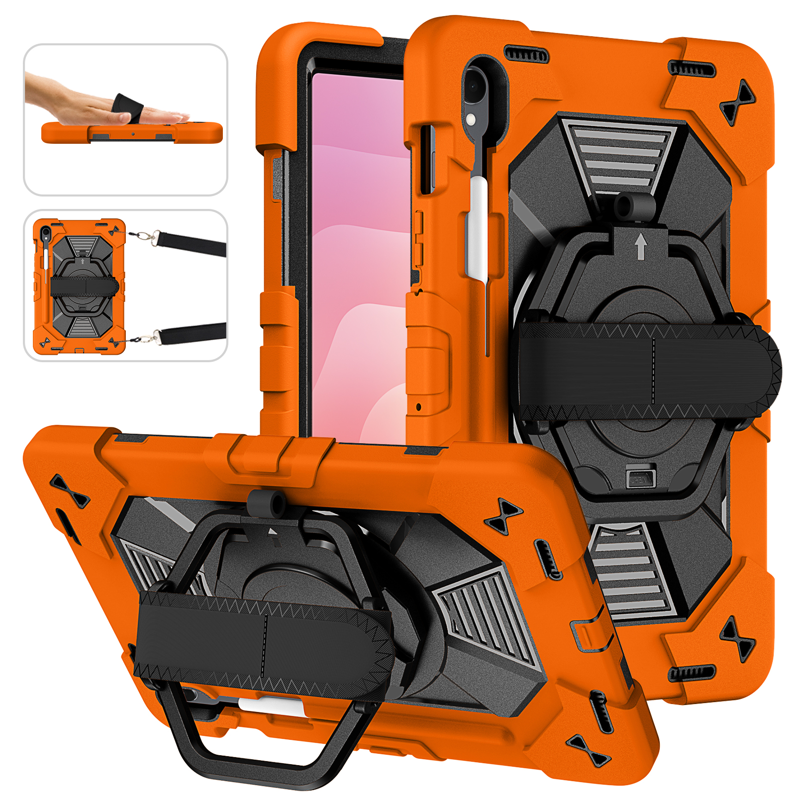 TOZIZO Orange Worksite Case for Galaxy Tab S9 / S9 FE / S11 | 3-Layer Rugged Carry Cover for Field Service