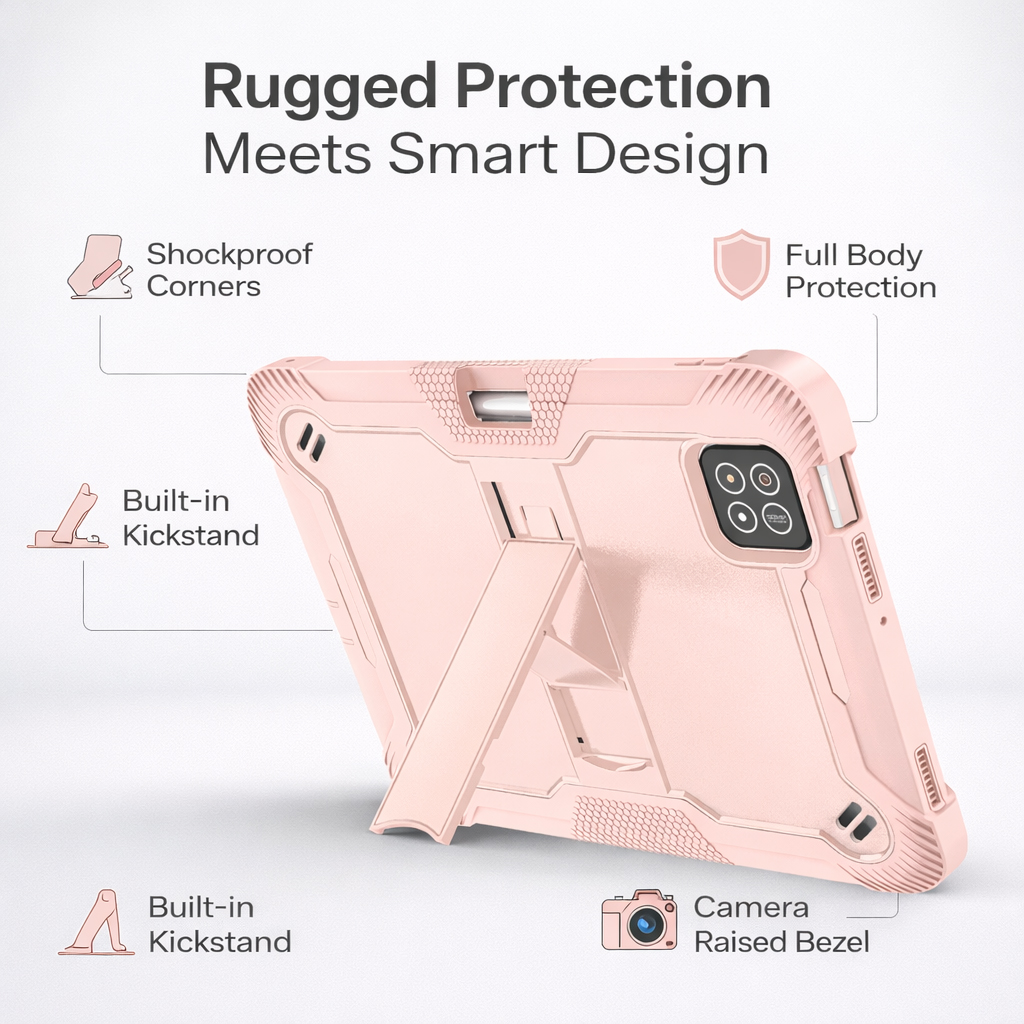 TOZIZO Pink Shockproof Case for Xiaomi Poco X1 11.2 – Kid-Friendly 3-Layer Full Body Armor with Kickstand