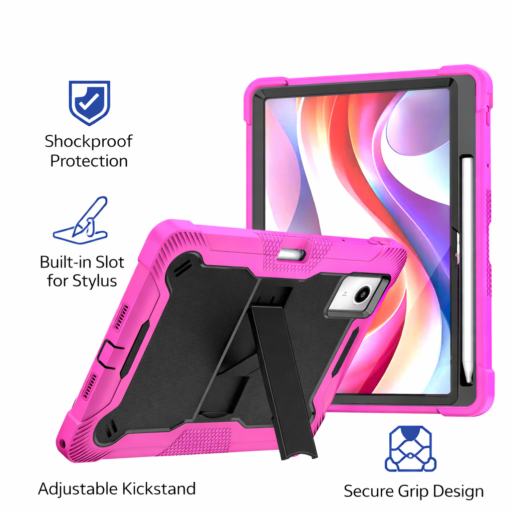 Rose Red + Black Shockproof Case for Lenovo Xiaoxin Pad 12.1 – Full Body Protective Rugged Tablet Cover with Kickstand