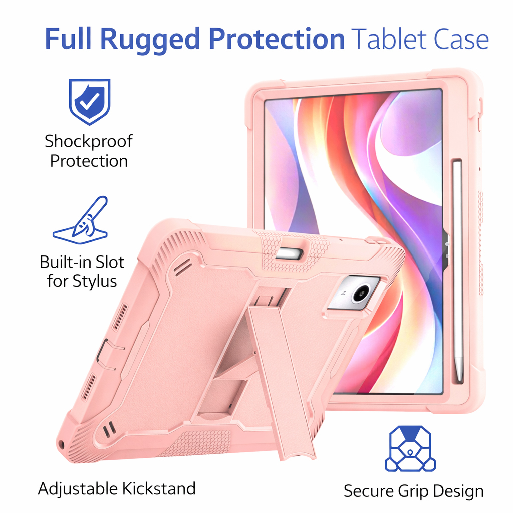 TOZIZO Pink Shockproof Full Body Tablet Case for Lenovo Idea Tab Plus 2025 – Heavy Duty Rugged Cover with Kickstand