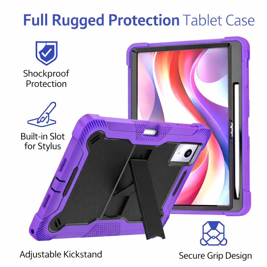 TOZIZO Purple + Black Shockproof Rugged Tablet Case for Lenovo Idea Tab Plus 2025 – Kickstand Full Body Cover