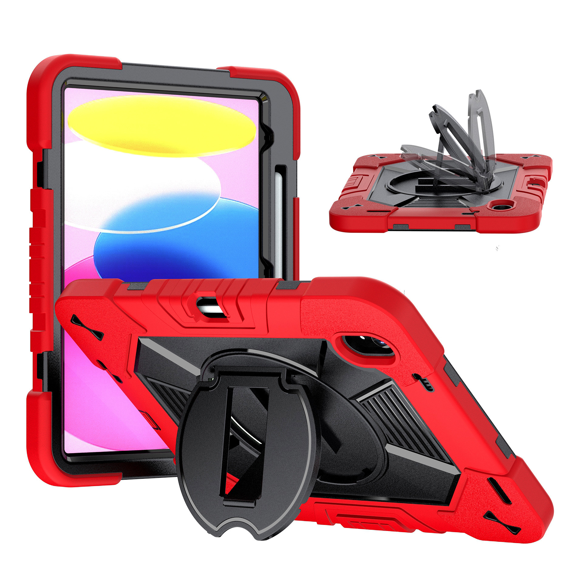 TOZIZO Orange Industrial iPad 10th Gen / A16 Protective Case, Anti-Drop Silicone PC Armor with Foldable Stand