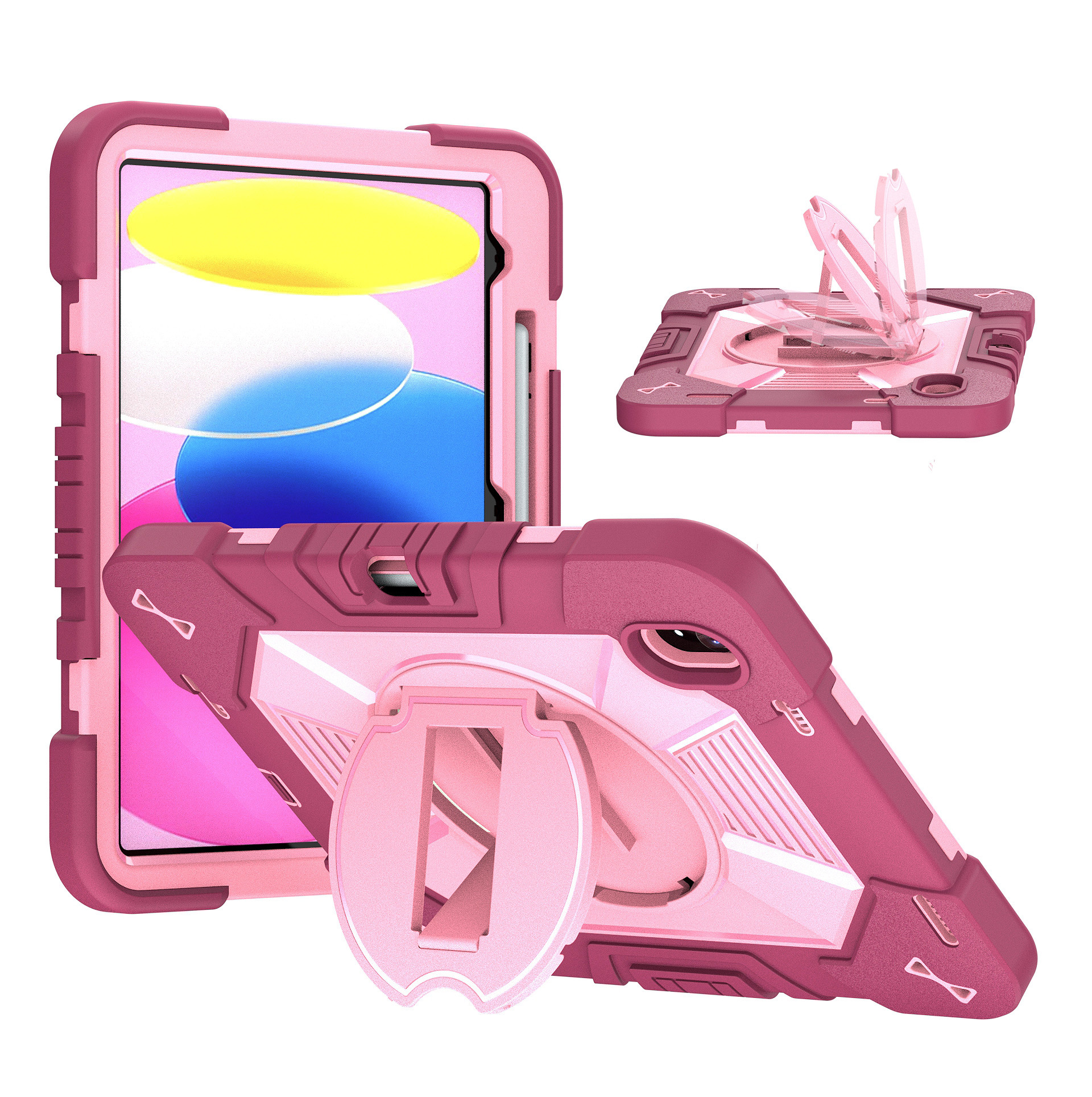 TOZIZO Rose Red Anti-Drop iPad 10th Gen / A16 Case, Rugged Silicone PC Armor with Multi-Angle Kickstand