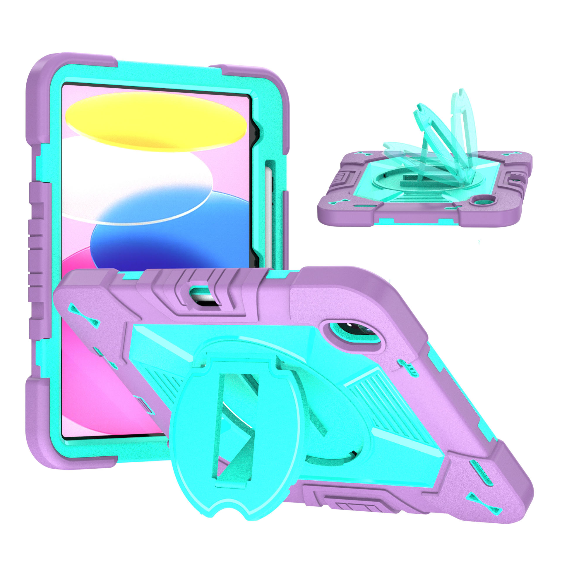 TOZIZO Purple Mint 3-Layer Case for iPad 10th Gen / iPad A16, Shockproof Silicone PC Cover with Foldable Stand