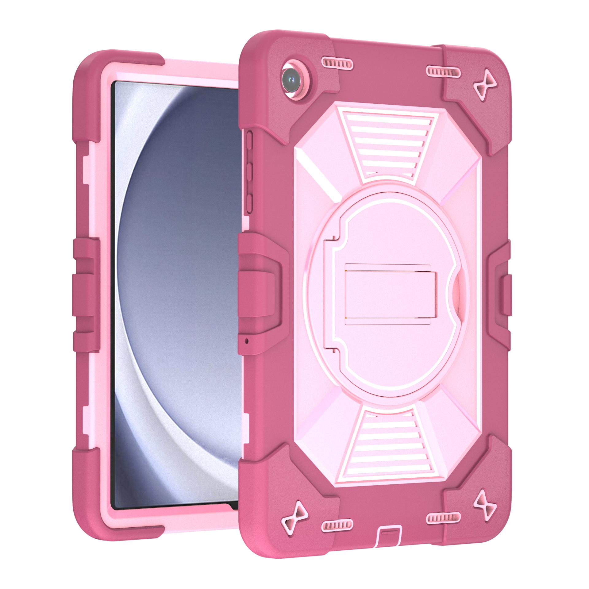 TOZIZO Rose Red Rugged for Samsung Tab A9+ / A11+ Case | Anti-Slip 3-Layer Stand Cover for Brand Owners & Wholesalers