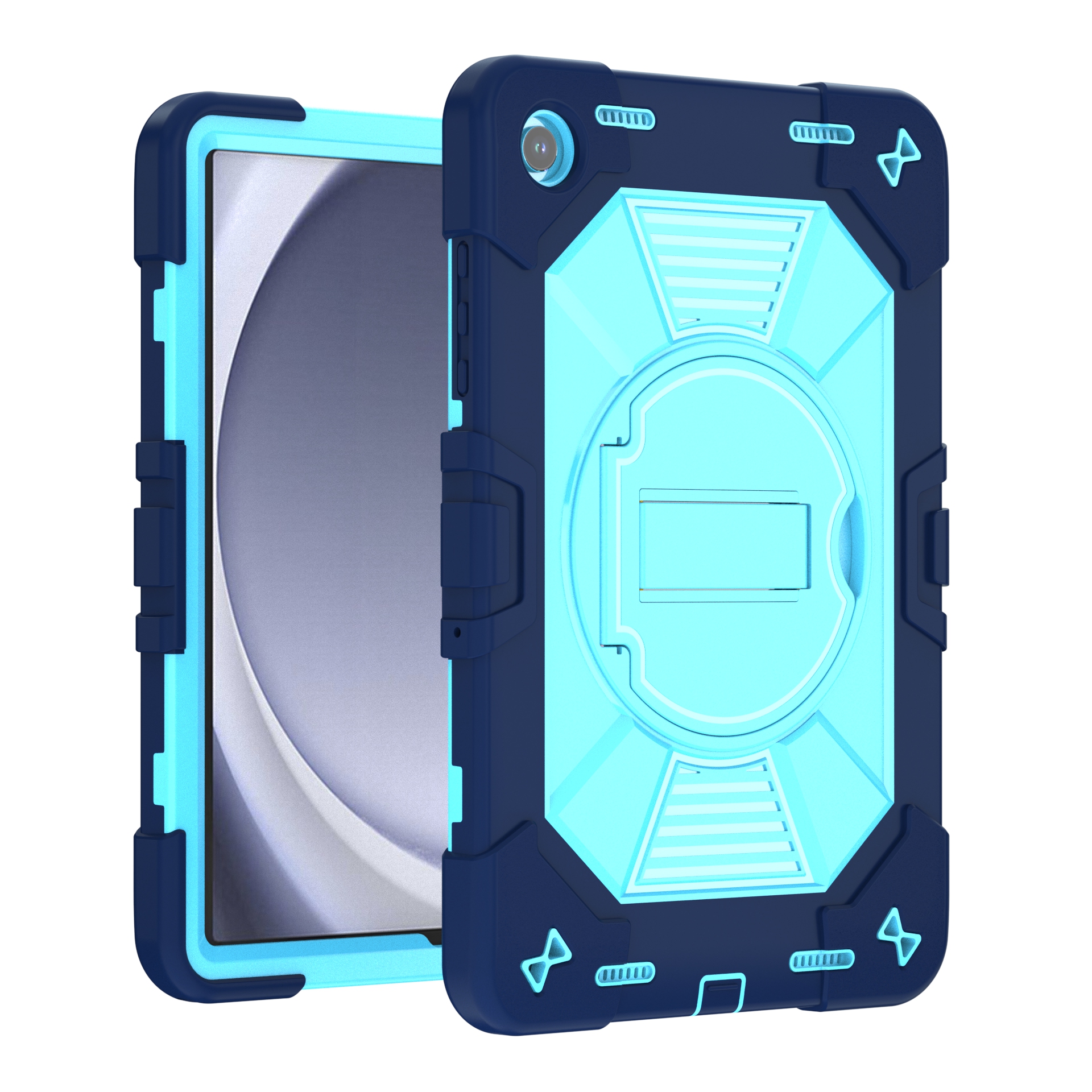 TOZIZO Navy Blue Industrial Case for Samsung Tab A9/A11 Heavy Duty Silicone PC Kickstand Armor Cover for Worksites