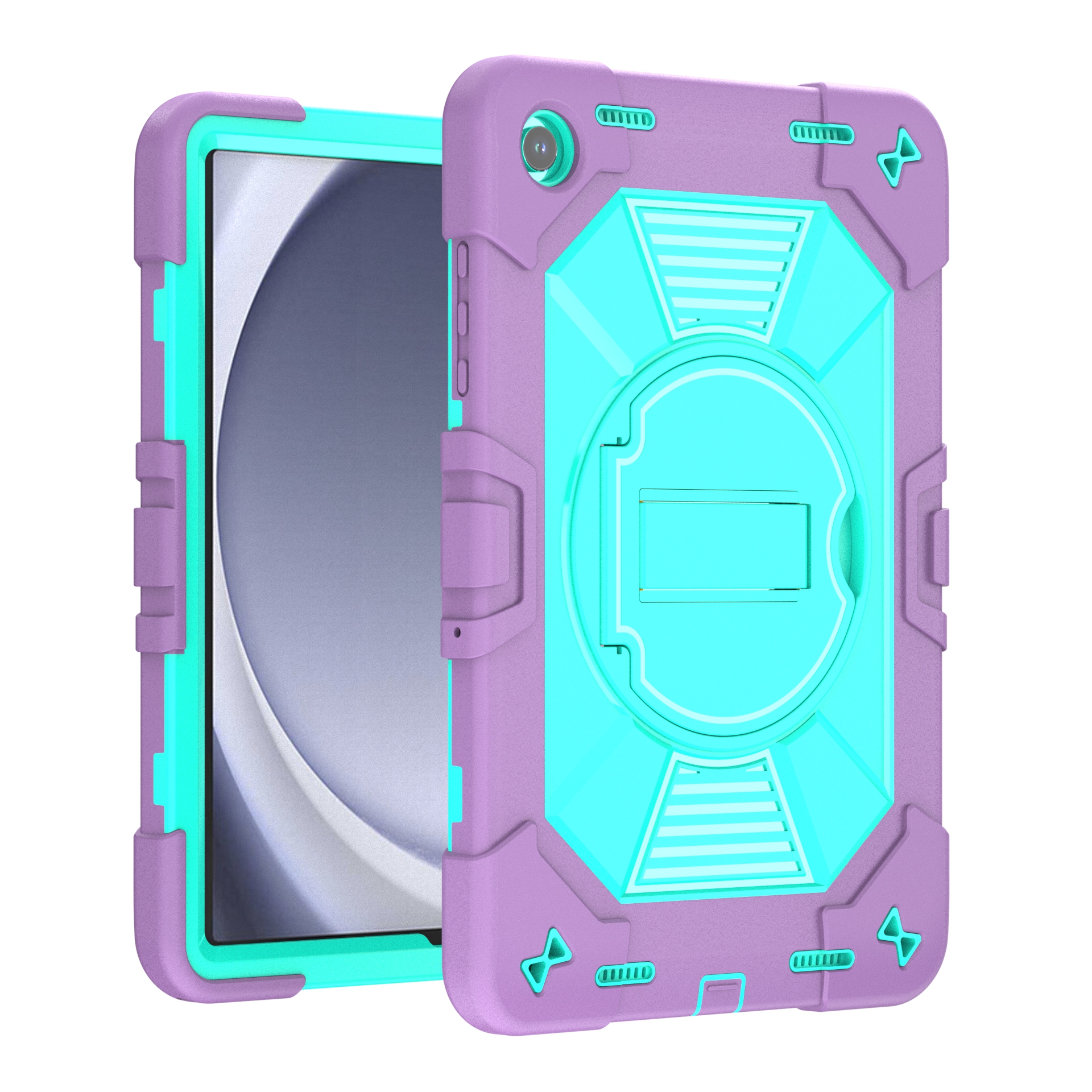 TOZIZO Purple Mint for Samsung Tab A9+ / A11+ Case | Two-Tone Rugged Silicone PC Kickstand Cover for E-Commerce Wholesale