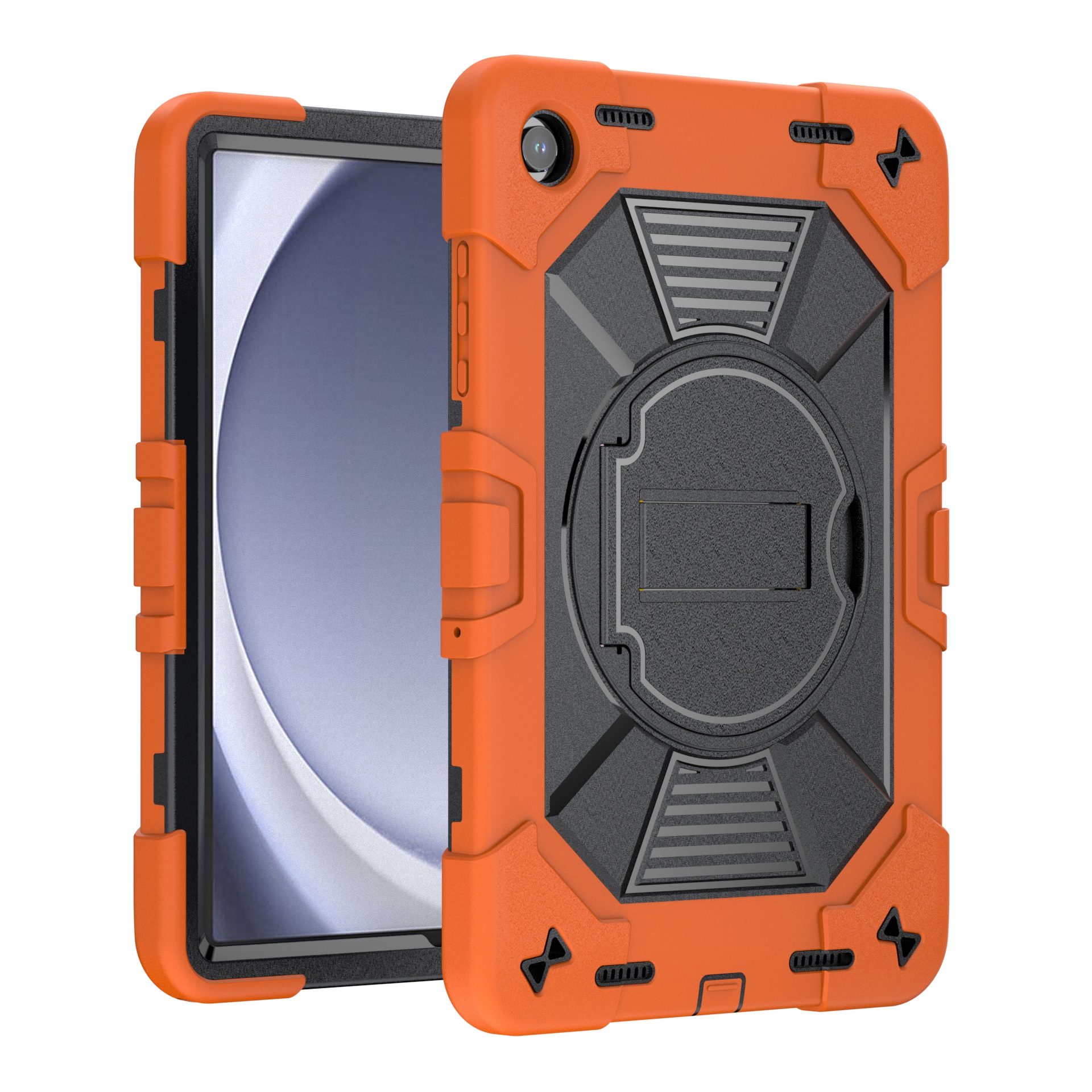 TOZIZO Orange OEM Rugged Case for Samsung Tab A9/A11 3-in-1 Shockproof Silicone PC Stand Cover for Bulk Supply