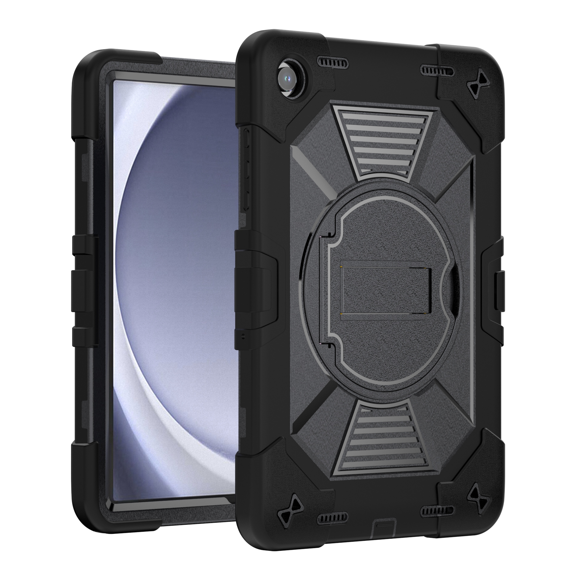 TOZIZO Black Rugged Case for Samsung Tab A9+ / A11+ | 3-Layer Silicone PC Kickstand Cover for Enterprise Wholesale