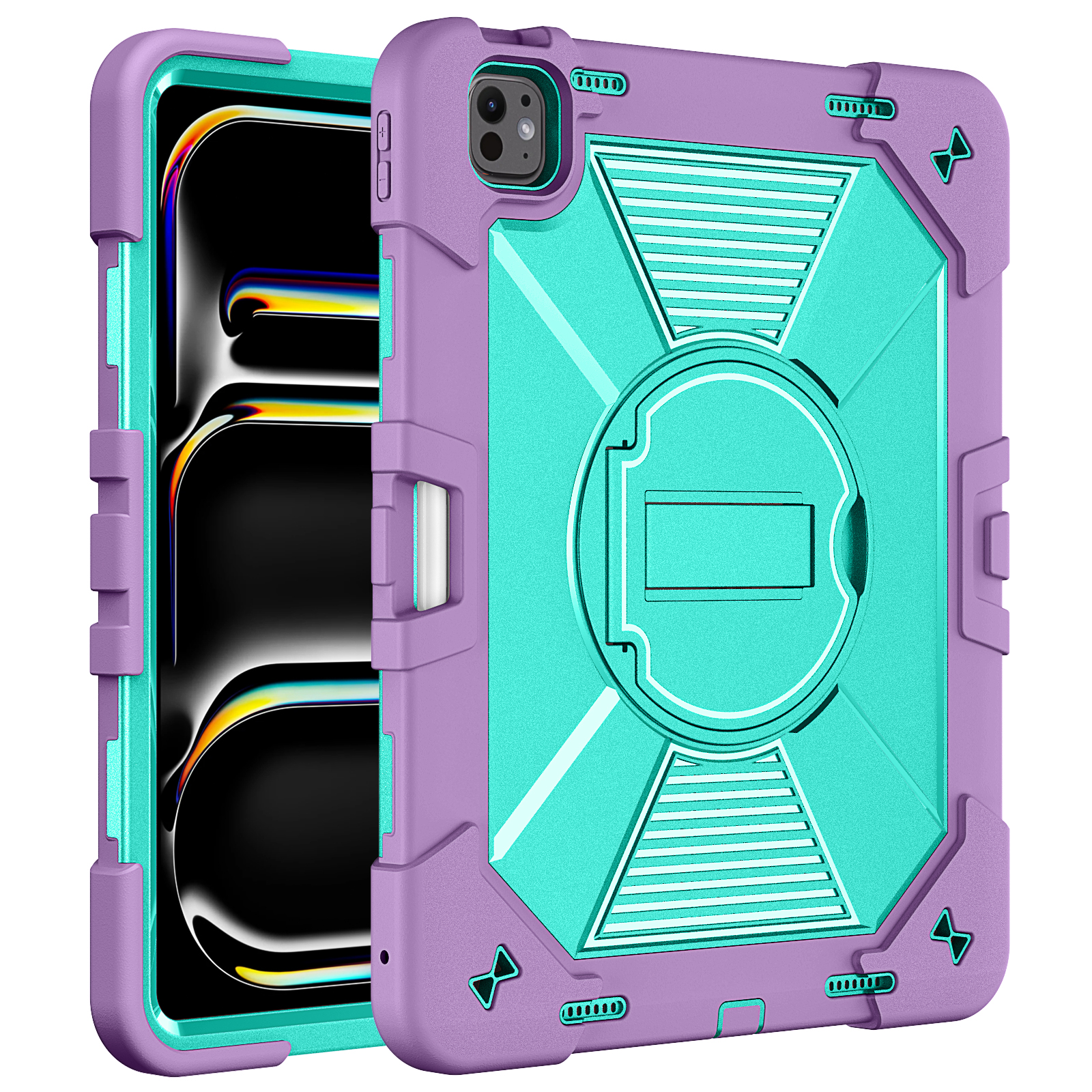 TOZIZO Purple Mint School & Family Case for iPad Air 13 / iPad Pro 13, Colorful Anti-Drop Silicone PC Cover with Stand