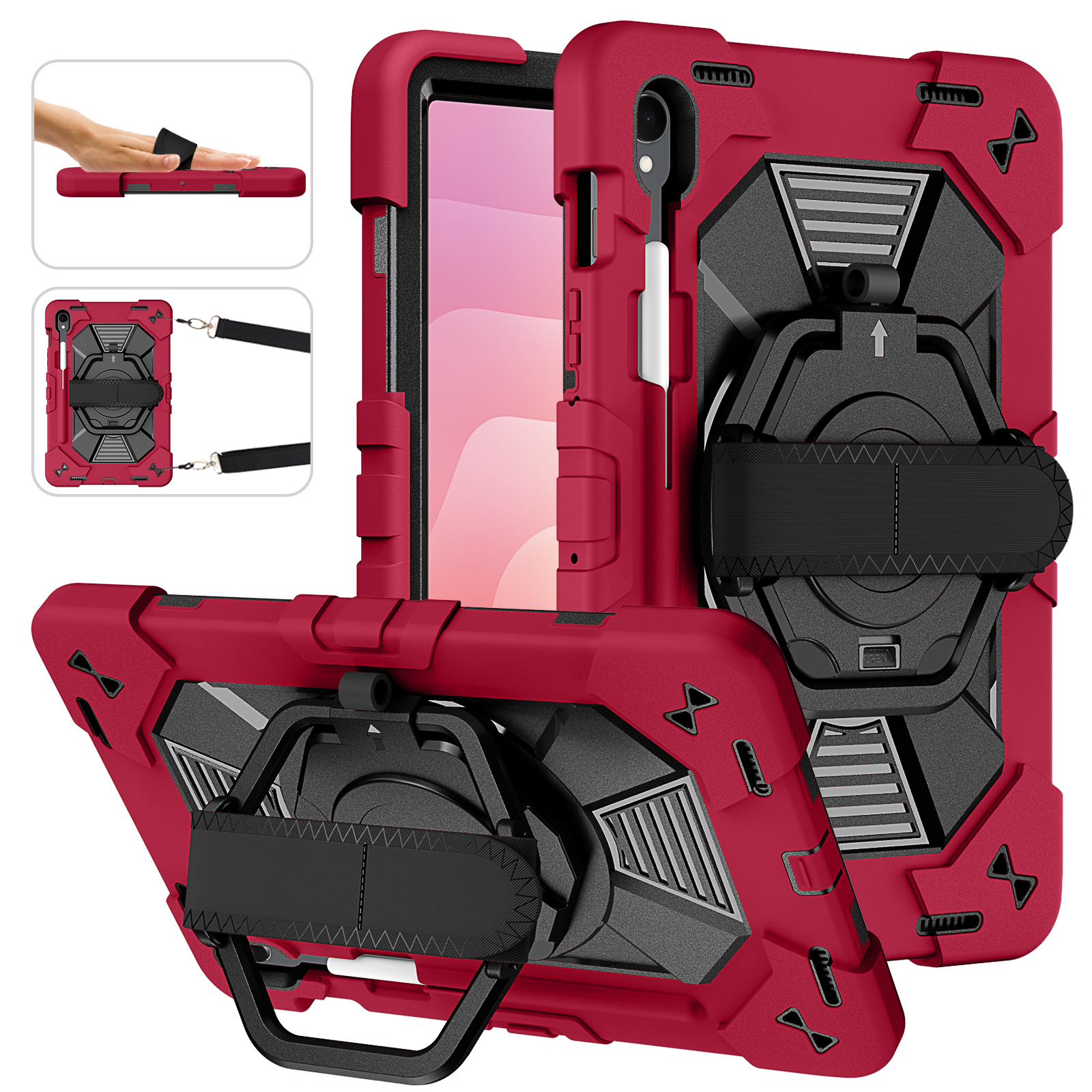 TOZIZO Wine Red for Galaxy Tab S9 / S9 FE / S11 Protective Case | Rotating Stand & Carry System for B2B Sourcing
