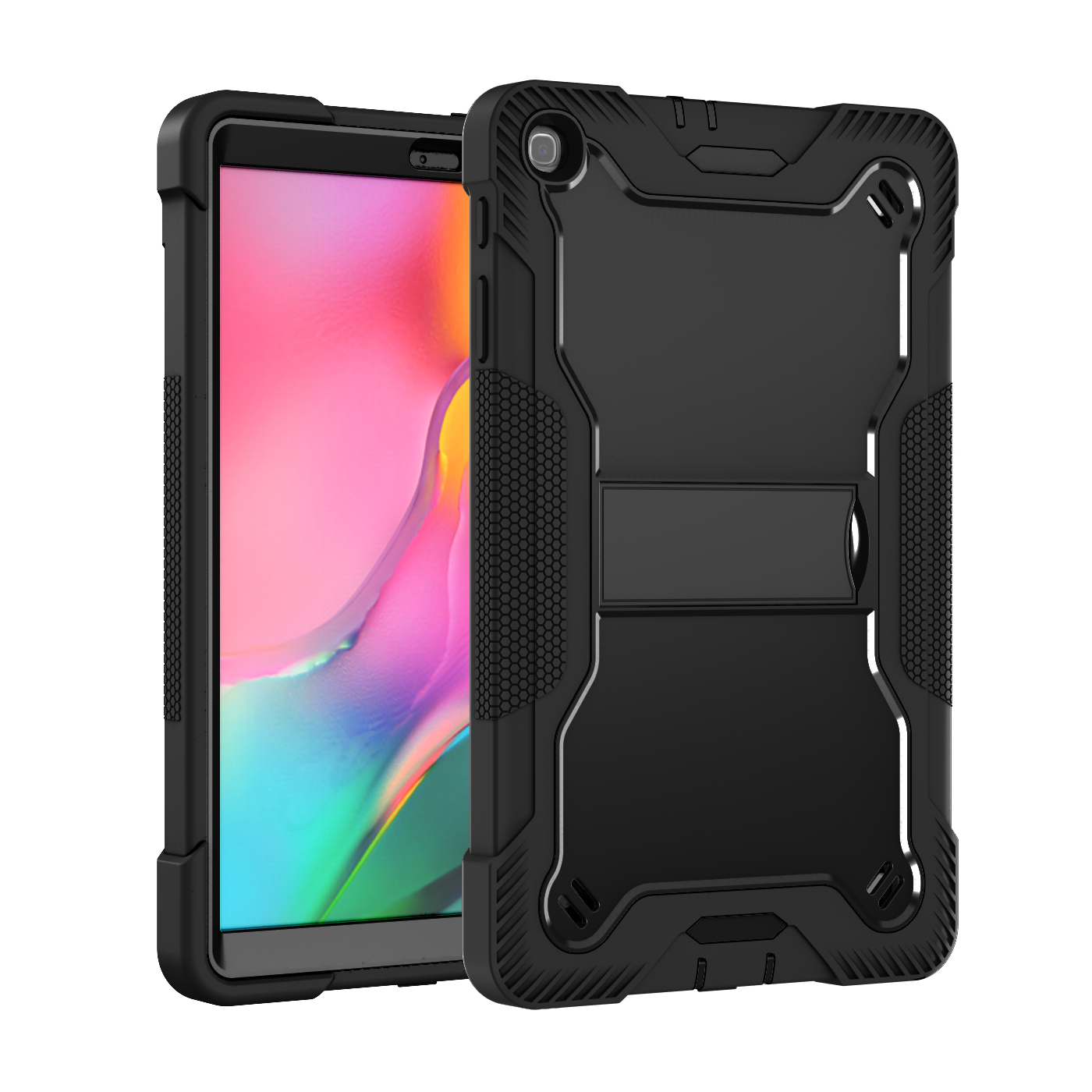 TOZIZO Black Commercial Rugged Case for Samsung Galaxy Tab A 10.1 (2019) with Foldable Landscape Stand